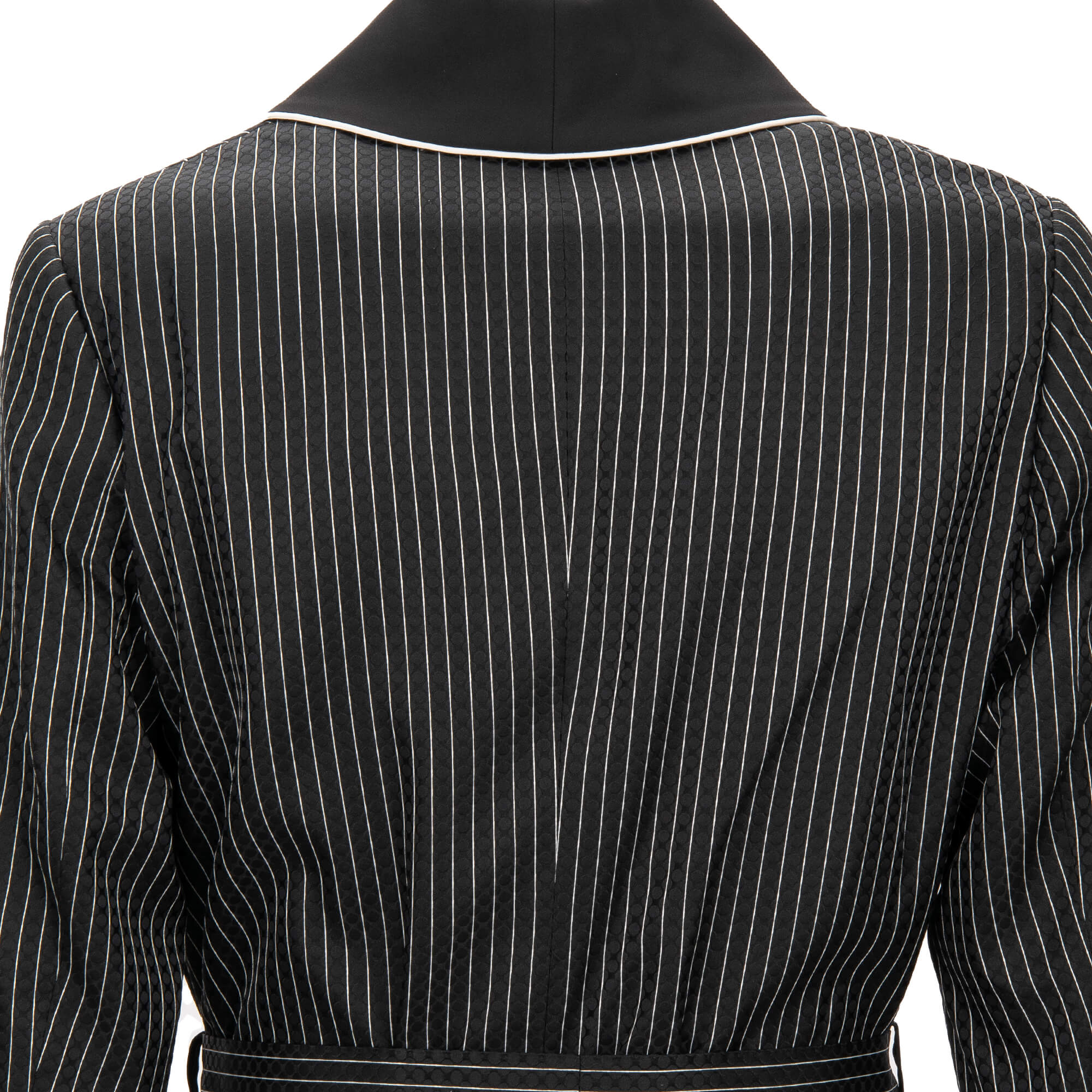 Striped silk blend jacquard Robe / Blazer with DG logo embroidery and belt fastening in white and black by DOLCE & GABBANA