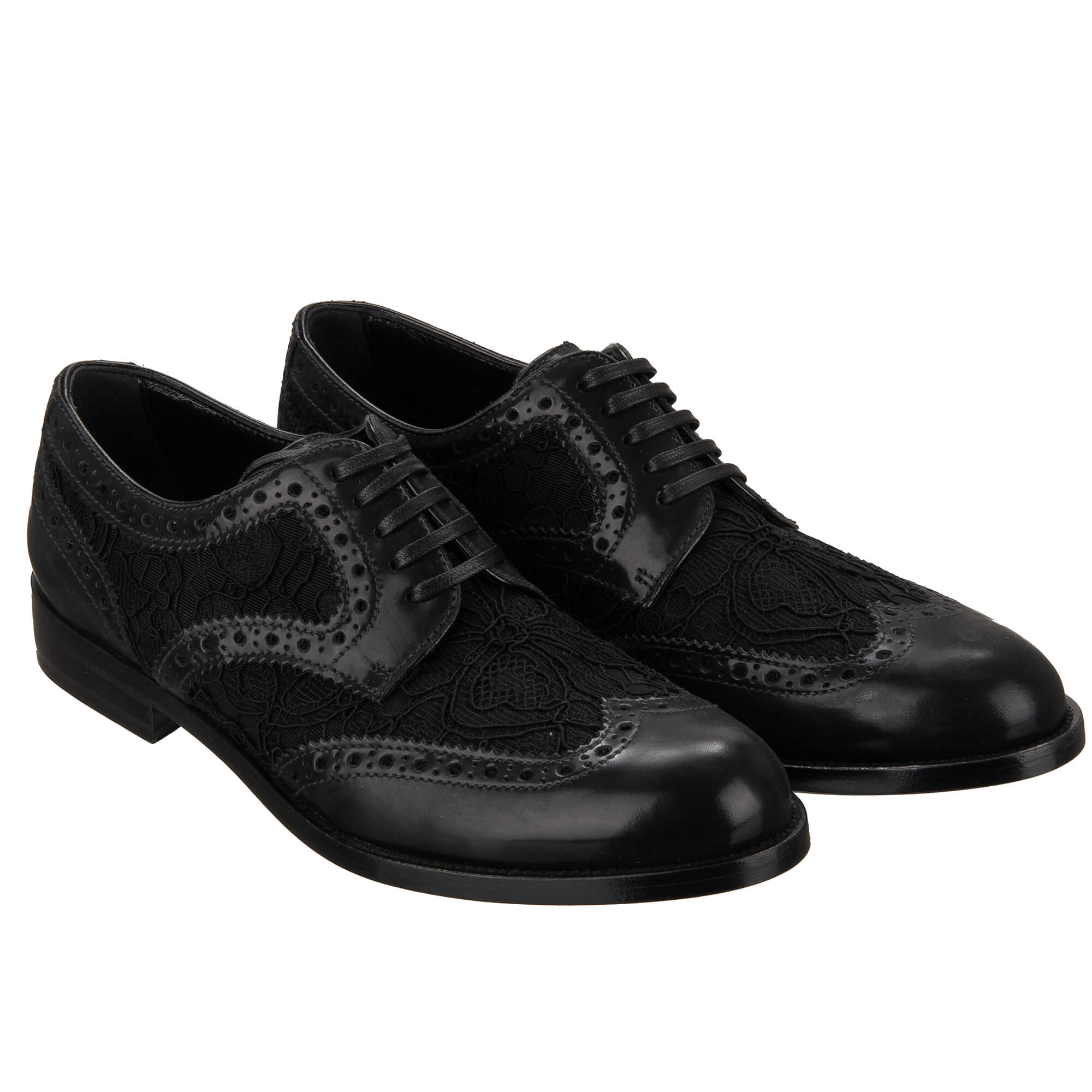 Taormina Lace Leather Brogues Shoes BOY Black 35 US 5