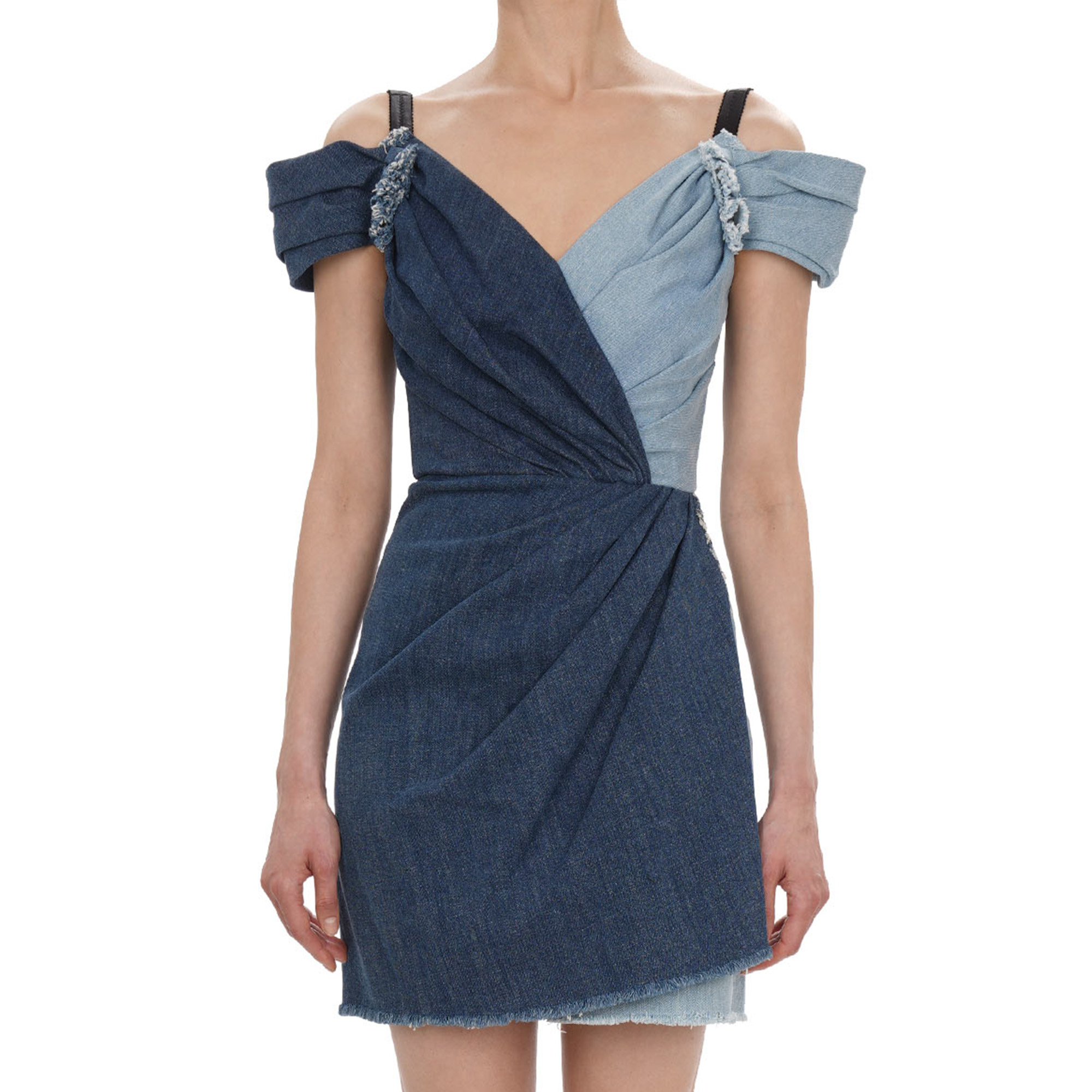 Jeans Denim Cotton Leopard Straps Mini Dress Blue