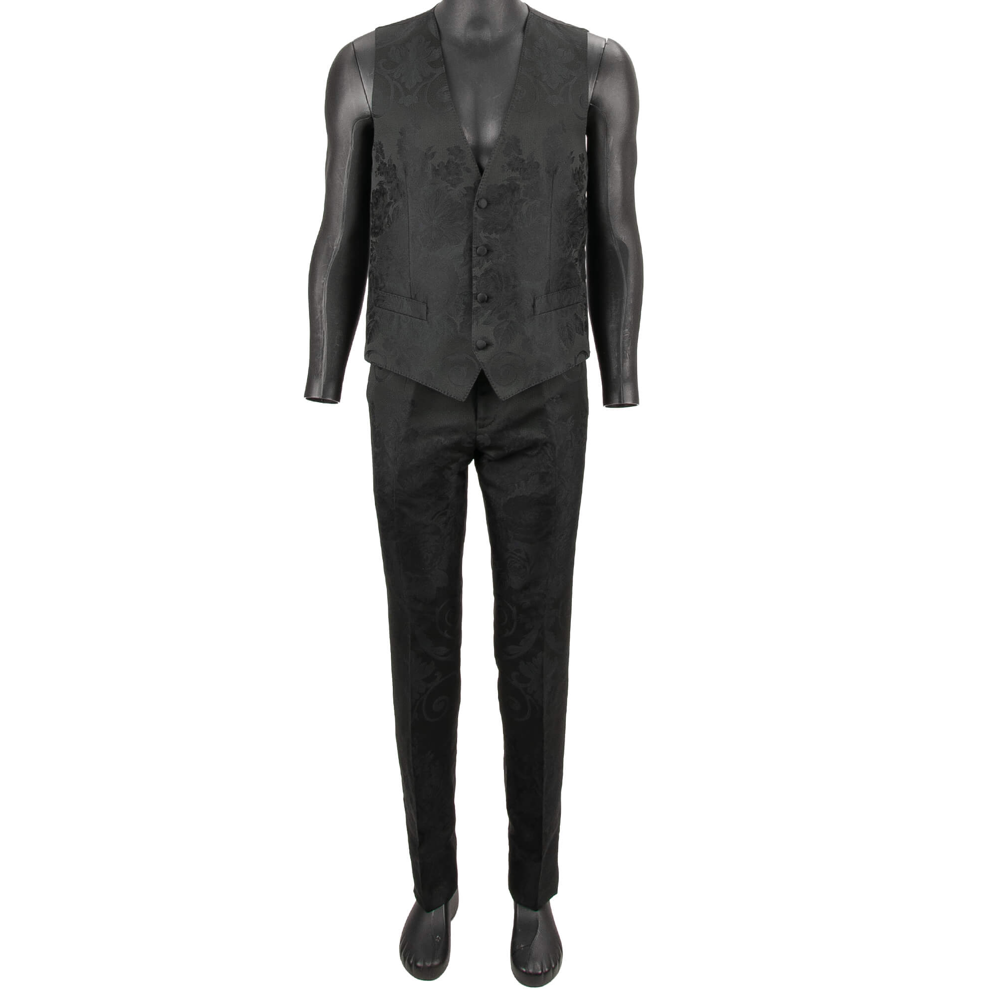 Baroque jacquard 3 piece suit, jacket, waistcoat, pants with shawl lapel in white and black by DOLCE & GABBANA 