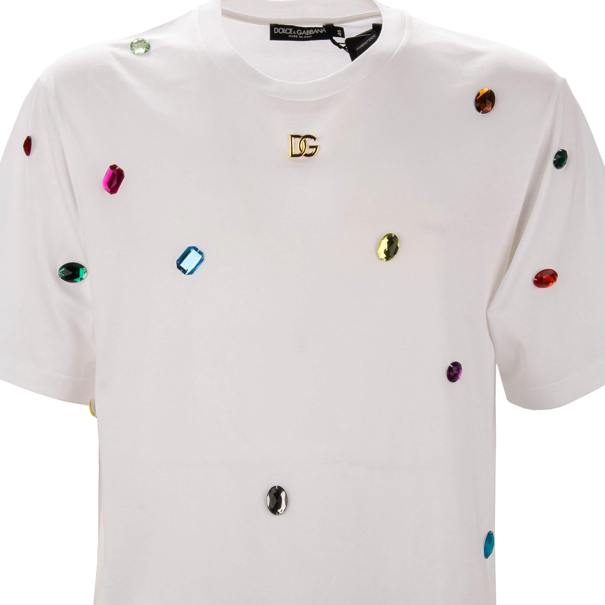 Oversized Cotton T-Shirt with DG Metal Gold Logo and crystal embroidery in white by DOLCE & GABBANA
