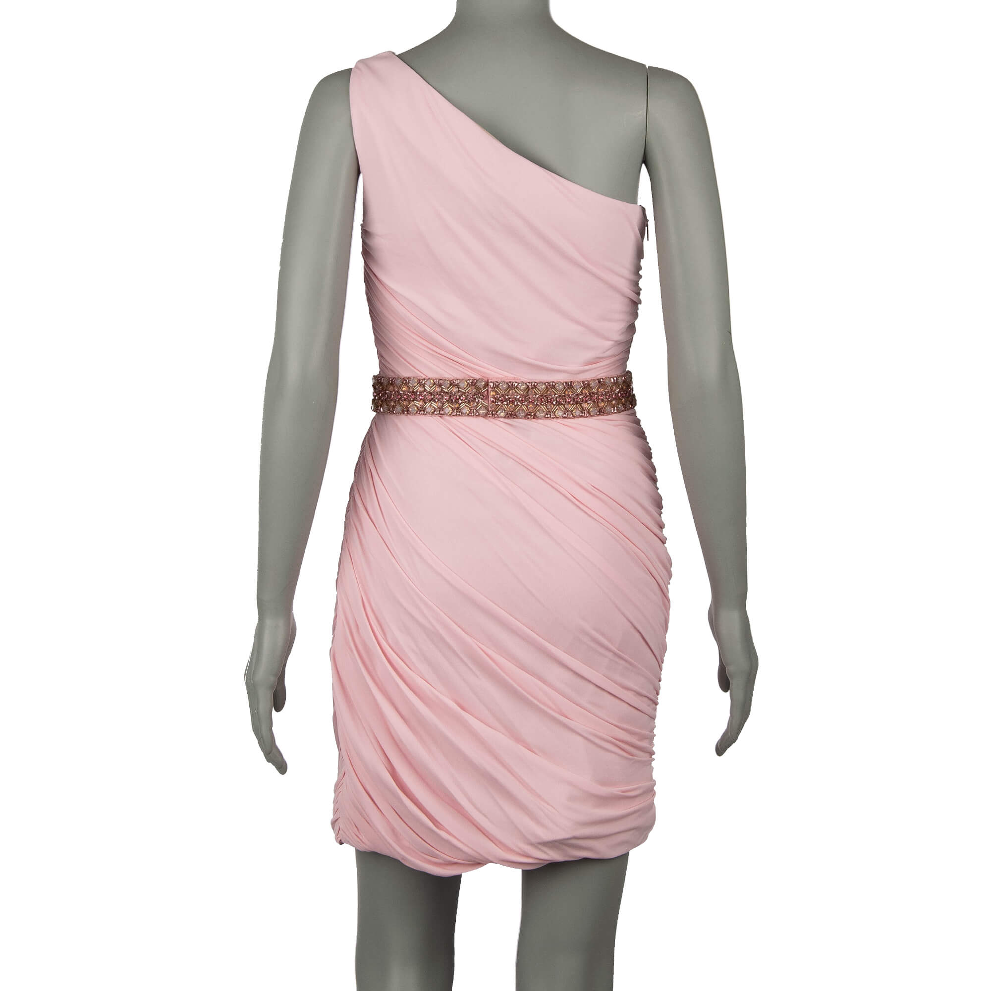 Kurzes und elastisches Mini Kleid mit Lining und mit Kristallen beschmücktem Gürtel in Pink von ROBERTO CAVALLI