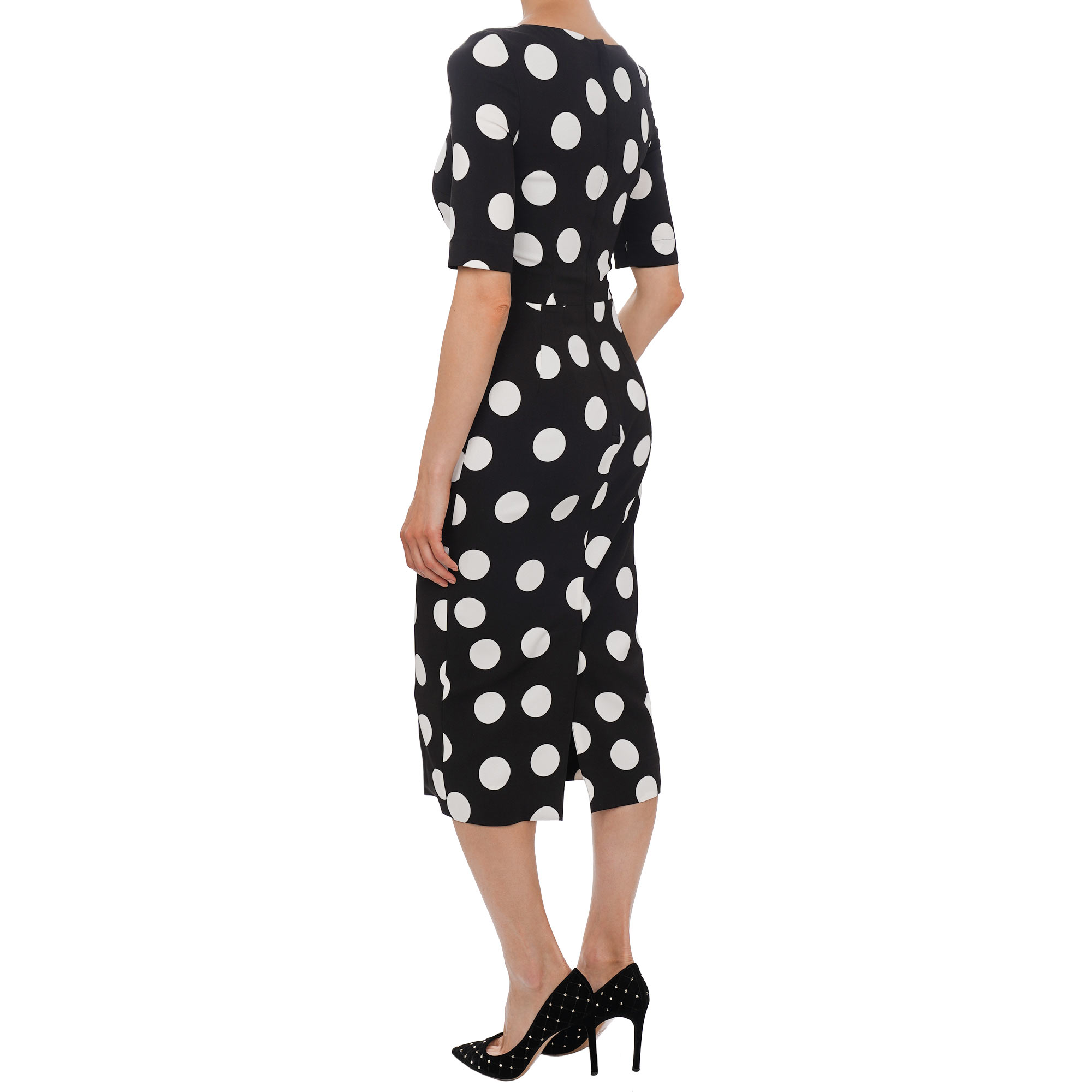 Charmeuse Sheath macro Polka Dot pattern dress in white and black by DOLCE & GABBANA