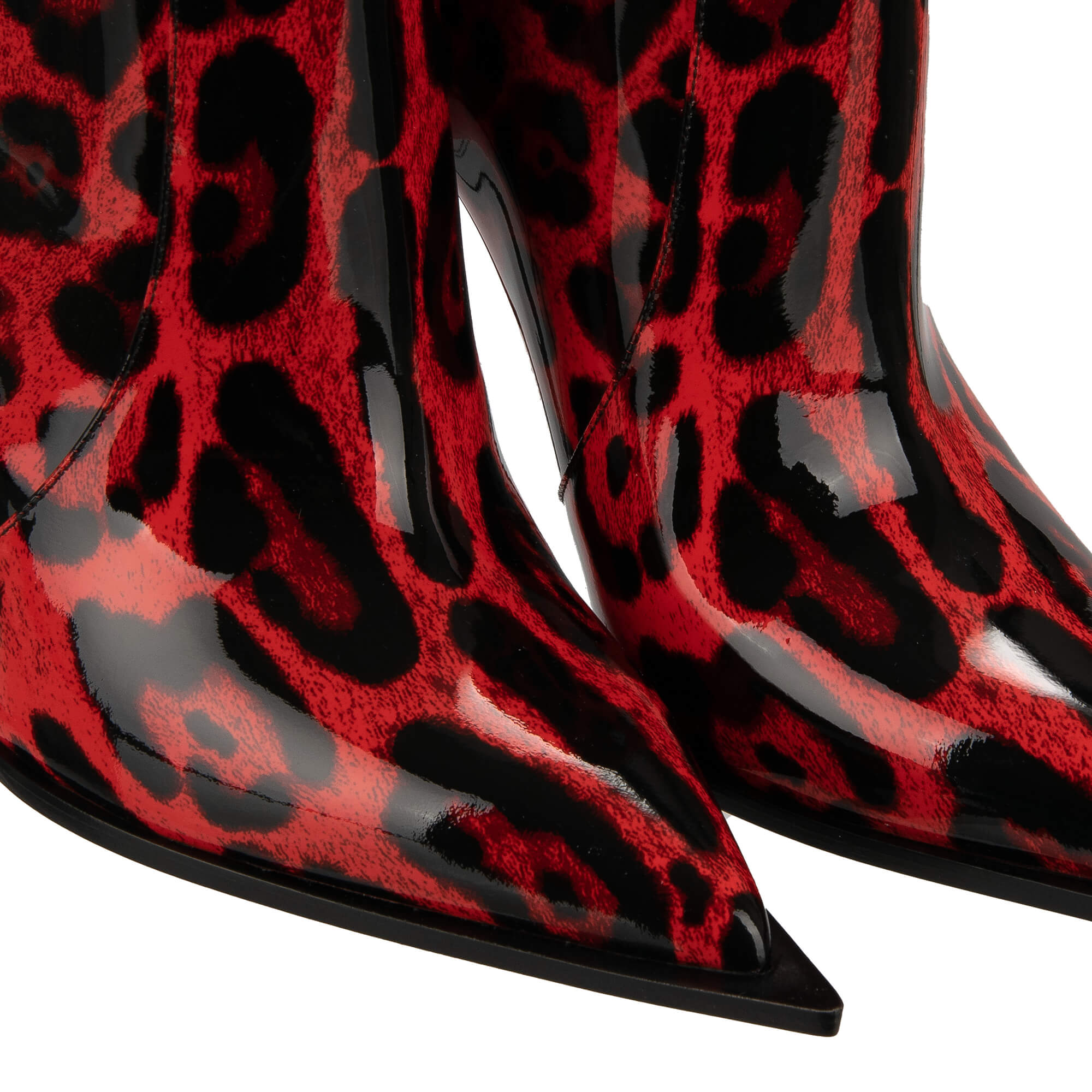Lackleder Stiefelette / Boots CARDINALE mit Leoparden Print in Rot und Schwarz von DOLCE & GABBANA