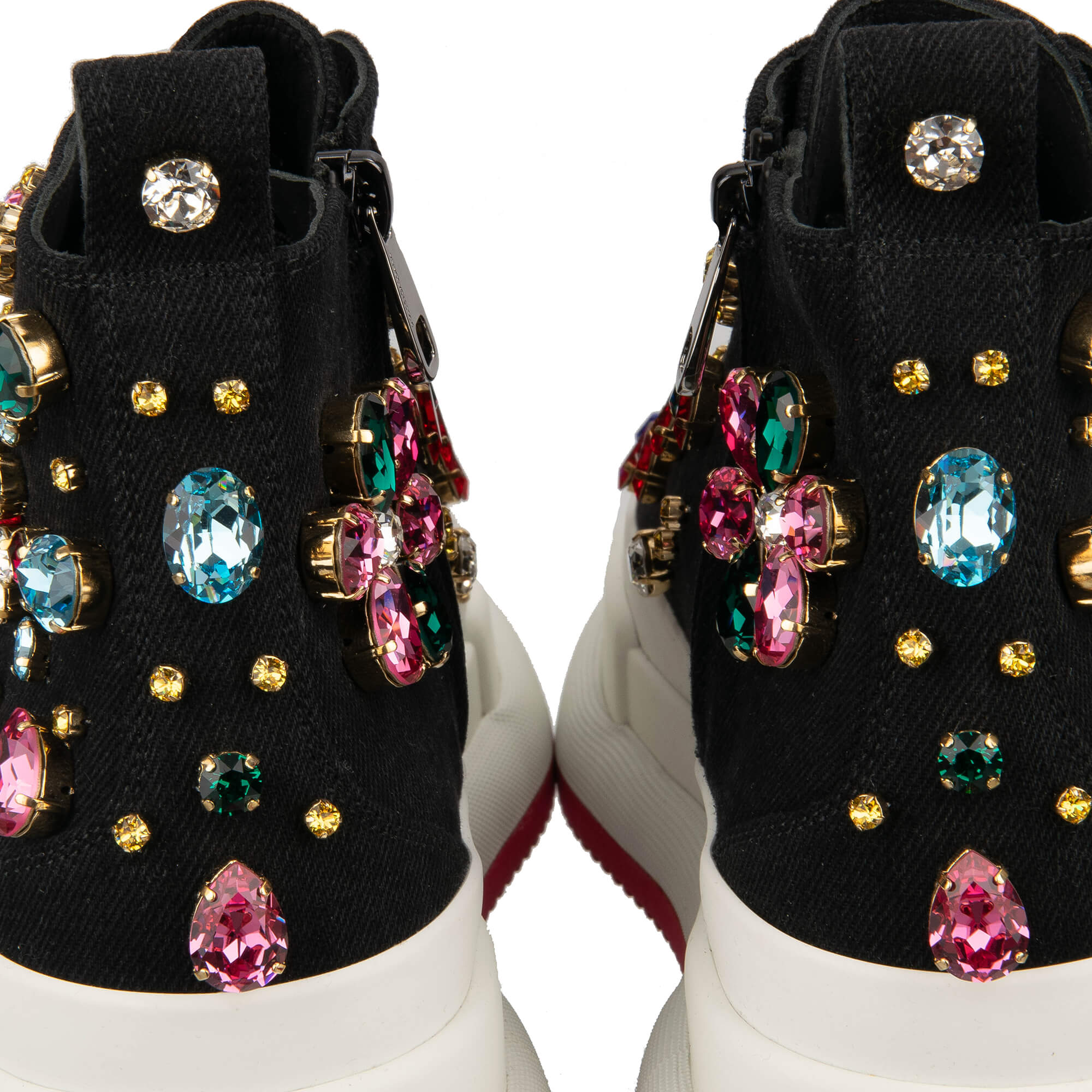 High-Top Sneaker PORTOFINO mit Kristallen Stickerei und Plateau Sohle in schwarz und weiß von DOLCE & GABBANA