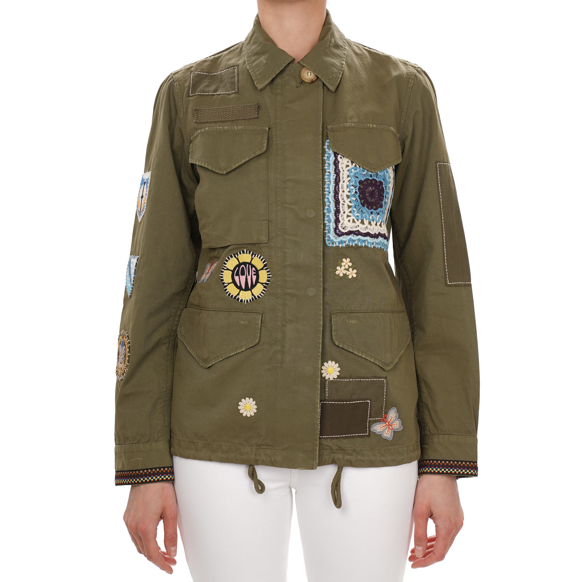 Jacke mit SISTERS LOVE Blumen Stickerei und Taschen in Khaki von AMIRI