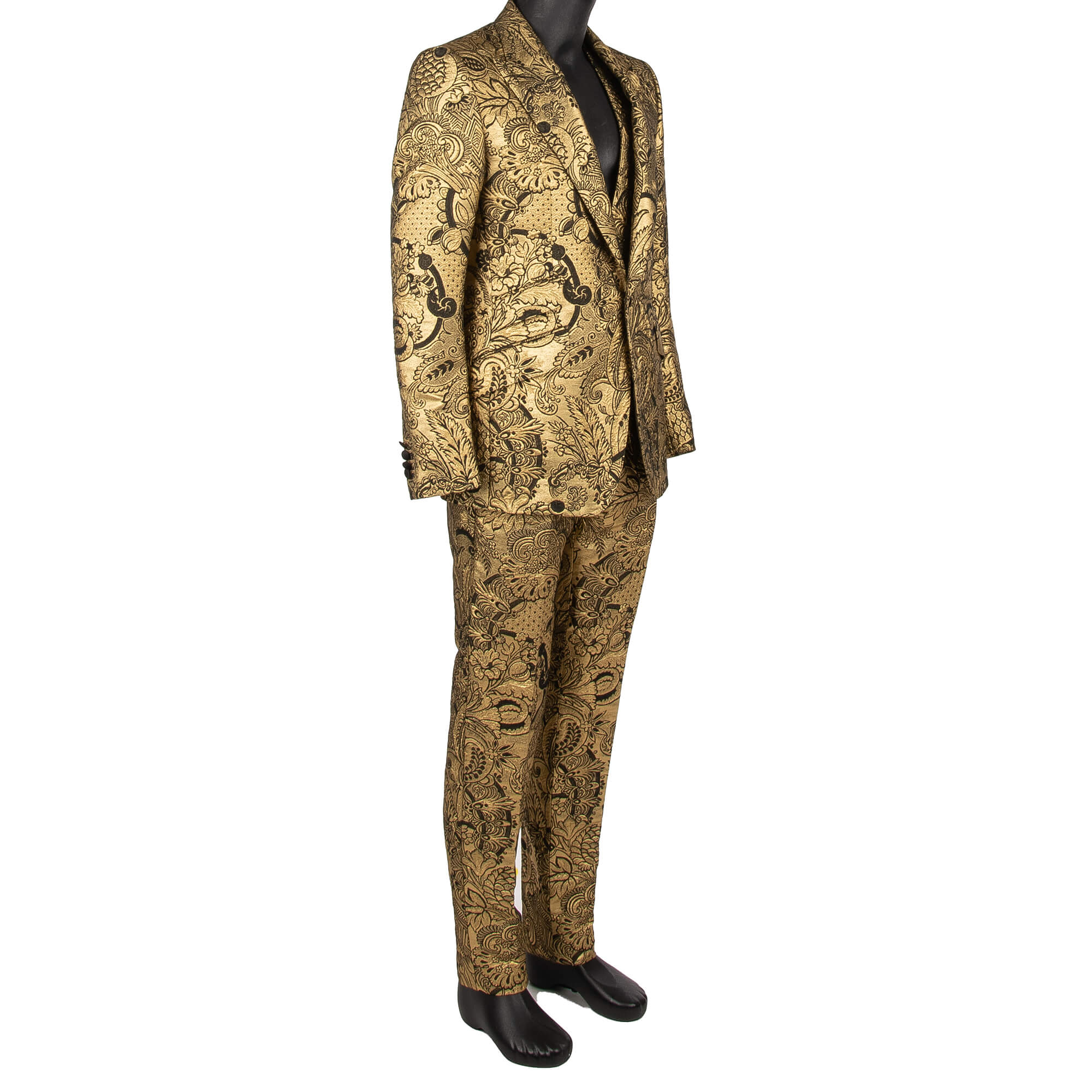 Flower Jacquard 3 piece suit with peak lapel in gold and black by DOLCE & GABBANA 