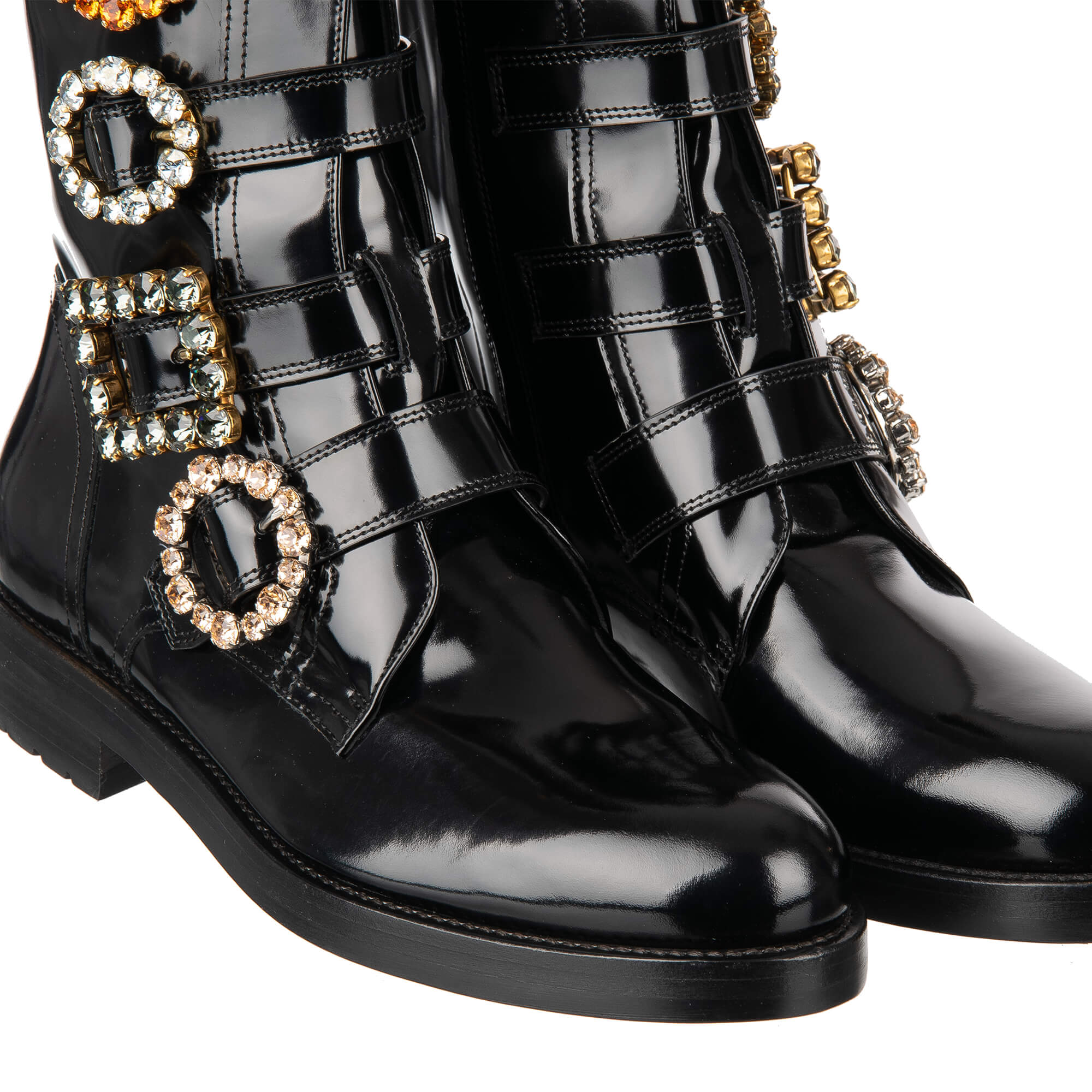 Stiefel / Boots BOY BIKER mit Kristallen Schnallen in Schwarz von DOLCE & GABBANA