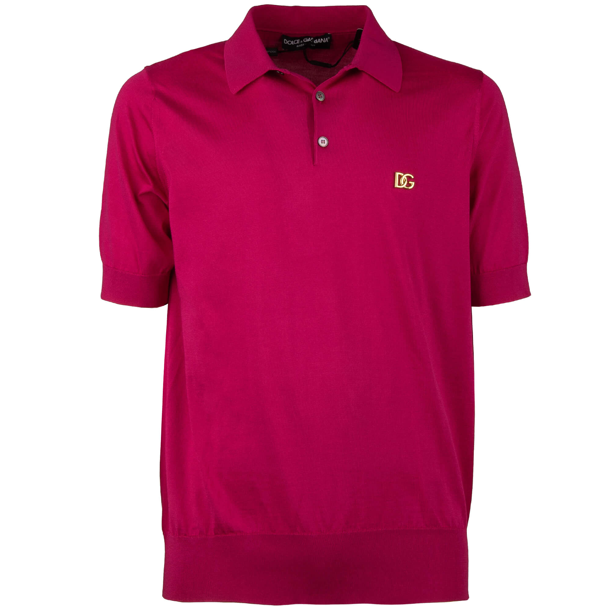 DG Gold Metal Logo Silk Polo Shirt T-Shirt Pink Rose 50 US 40 M L 