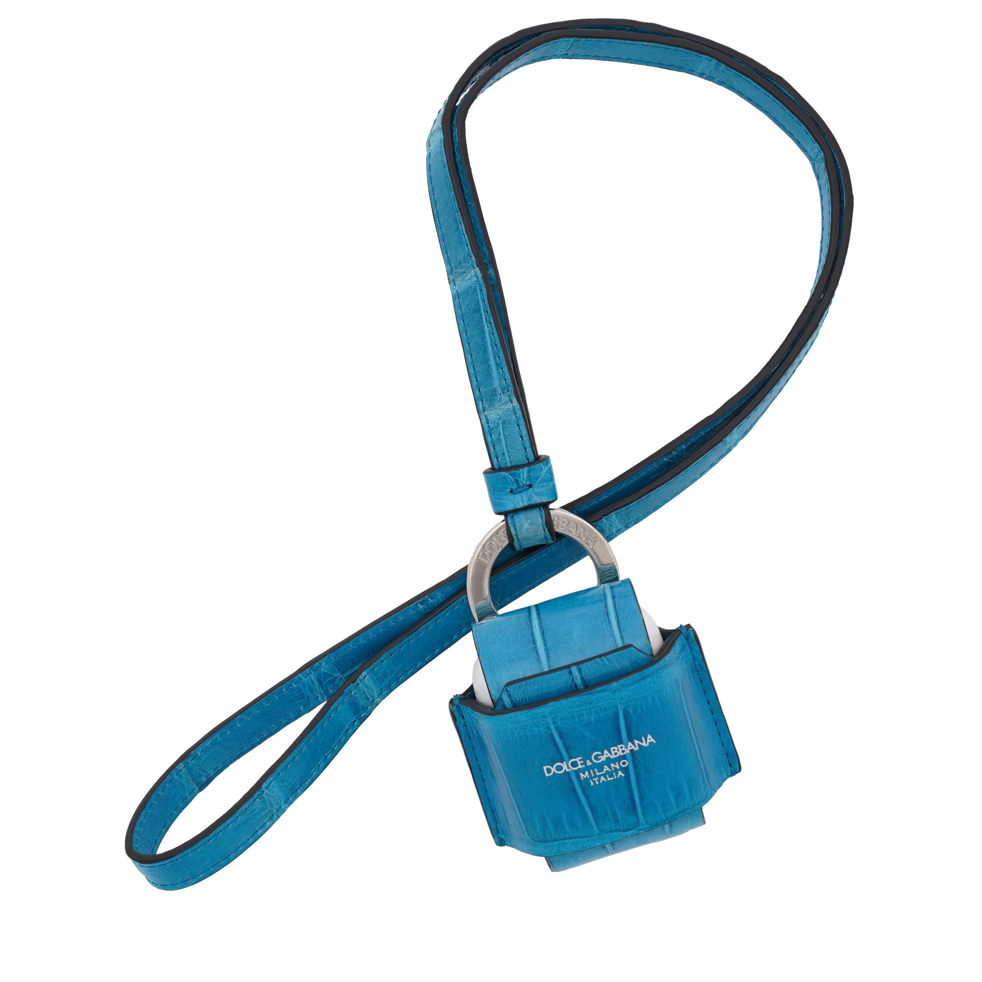 DG Logo Krokodilleder Airpods Hülle Etui Strap Tasche Blau Silber 