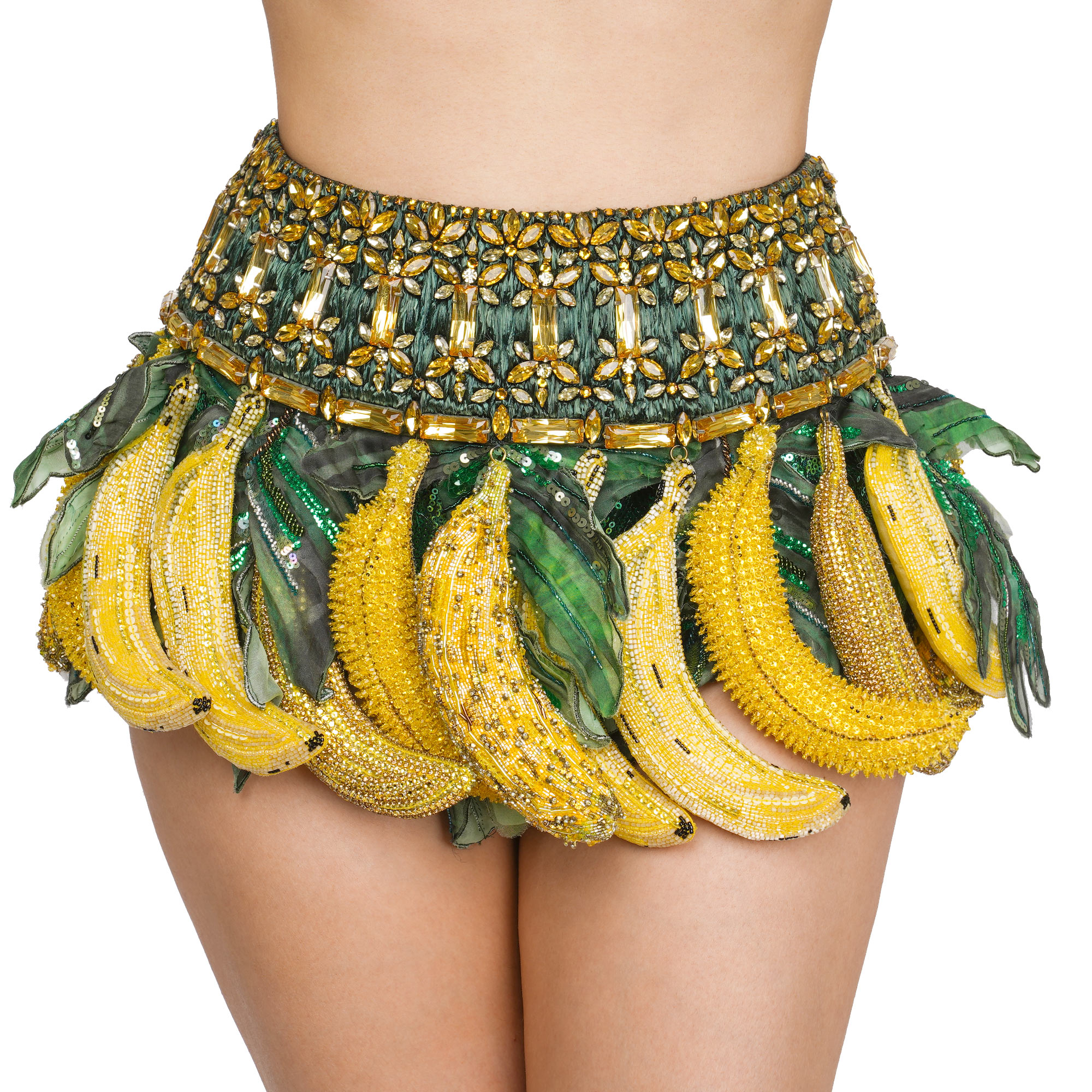 Crystal Banana Silk Sequin Mini Shorts Skirt Yellow Green IT 40 S