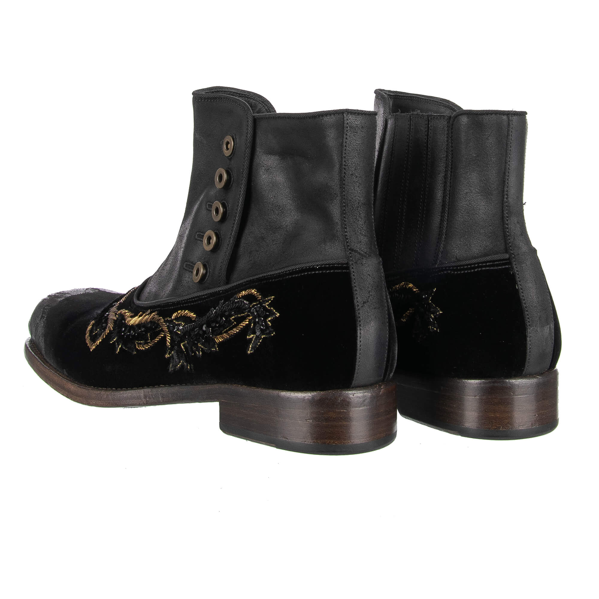 Stiefeletten VATICANO aus Samt und Leder im Barock Stil mit Stickerei aus Pailletten und Metall-Naht von DOLCE & GABBANA