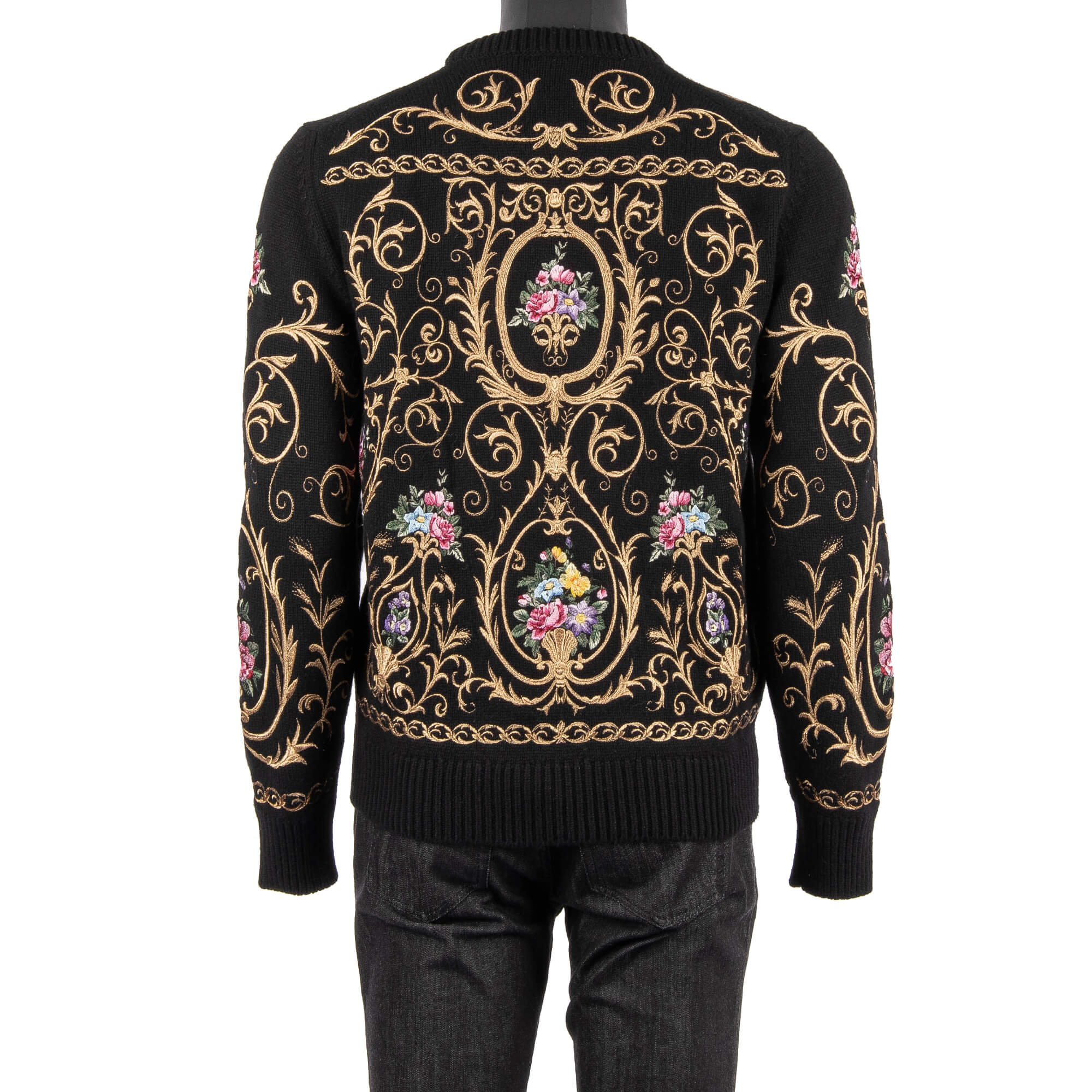 Exceptional and rare baroque style sweater / sweatshirt with velvet Angel and hand embroidered flowers by DOLCE & GABBANA