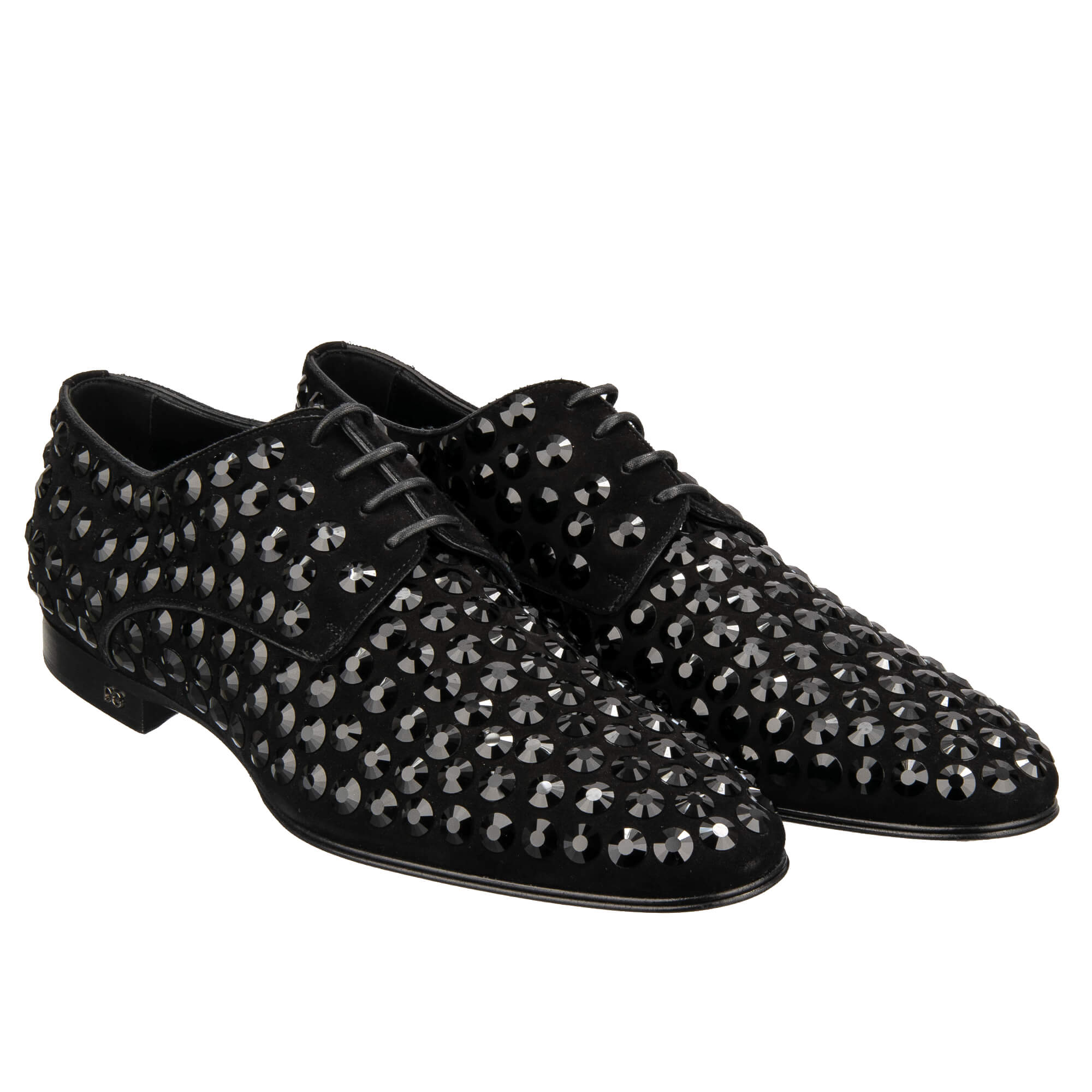 Crystal Suede Leather Lace Derby Shoes POSITANO Black