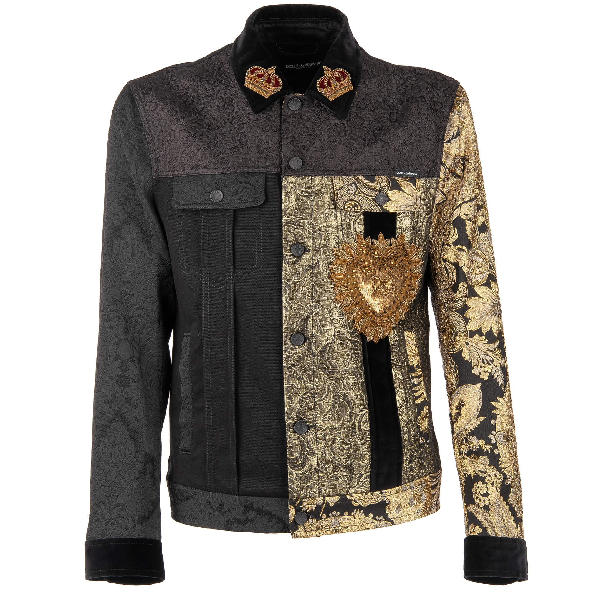【VIP価格】DOLCE & GABBANA Patchwork Jacket Denim and Jacquard Patchwork Jacket with Embroidery Black