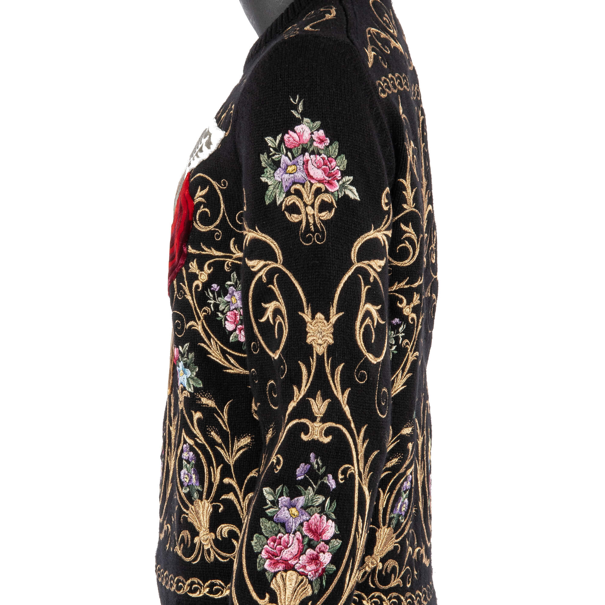 Exceptional and rare baroque style sweater / sweatshirt with velvet Angel and hand embroidered flowers by DOLCE & GABBANA