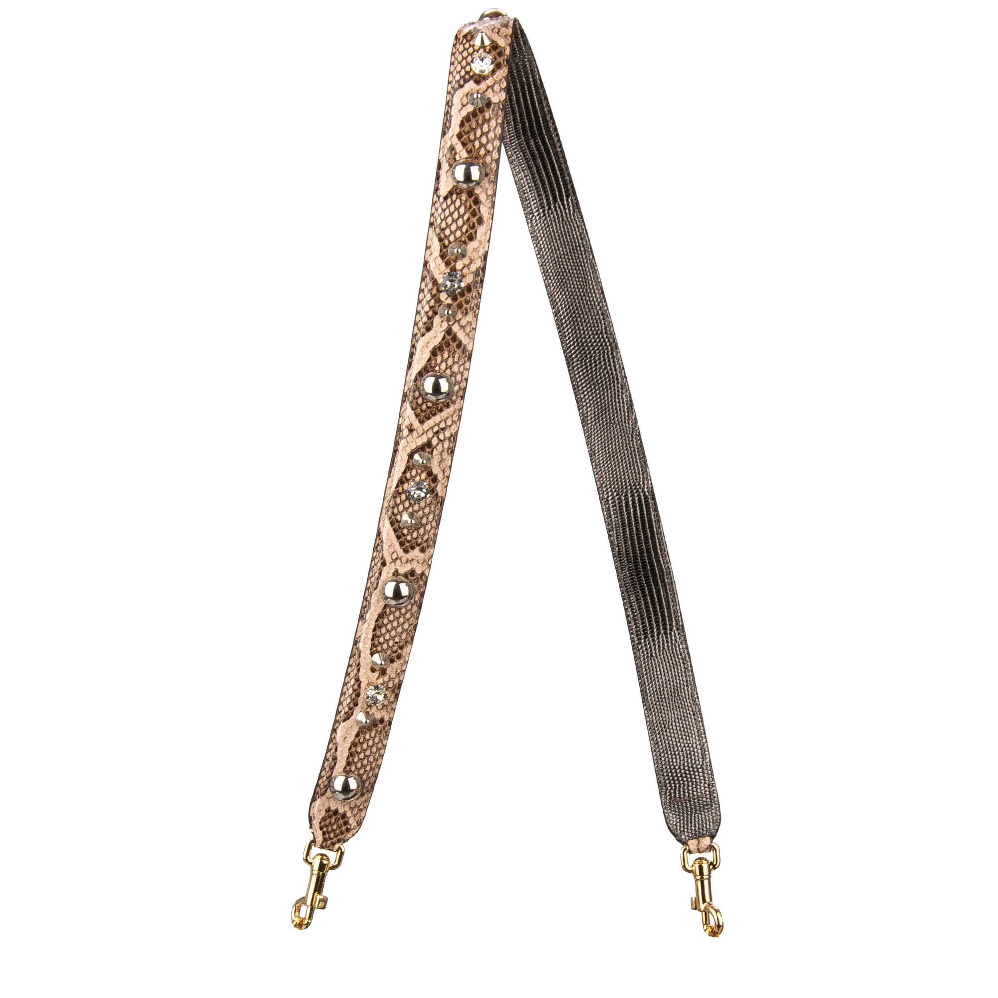 Crystal Stud Snake Leather Bag Strap Handle Beige