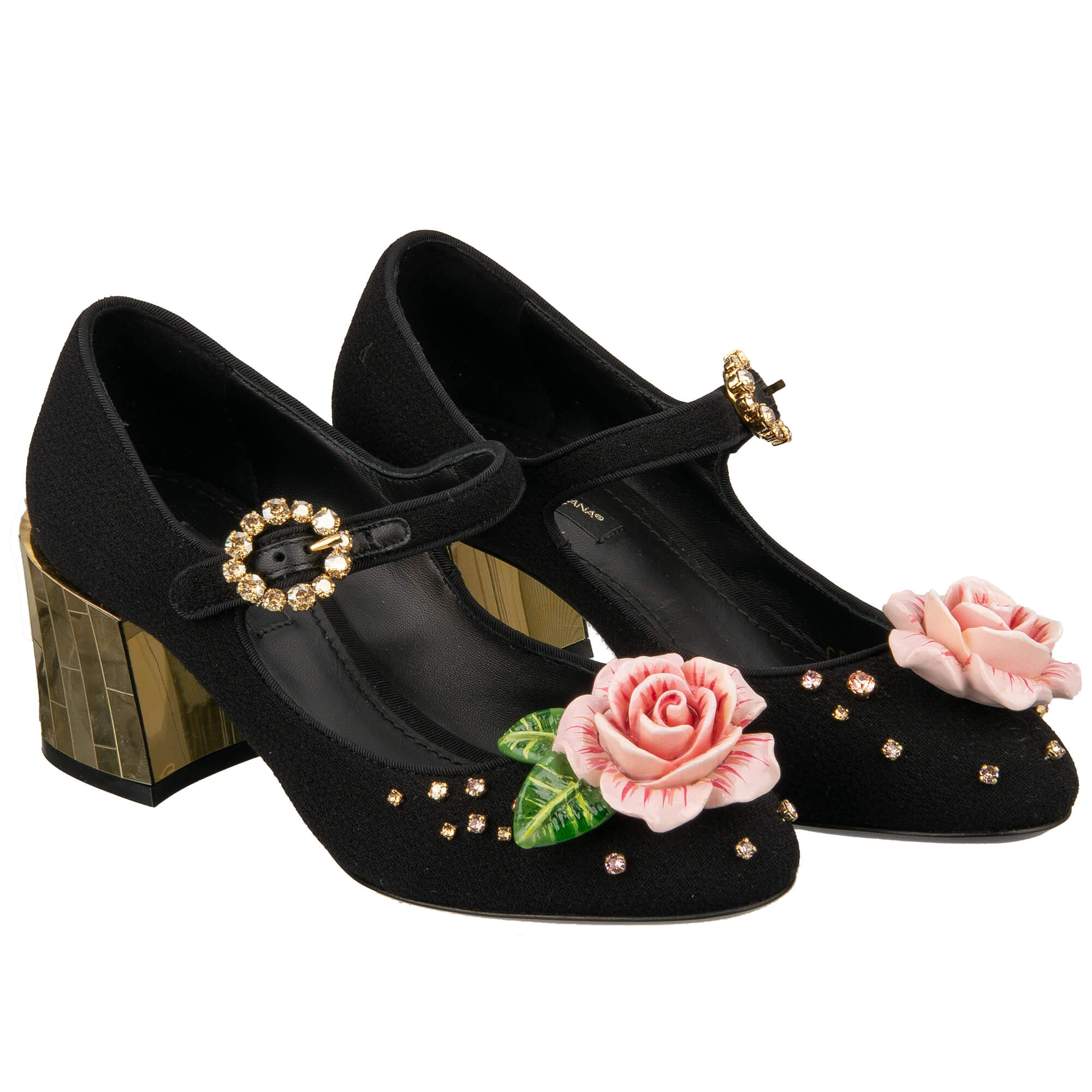 Kristall Rose Brosche Mary Jane Pumps VALLY Schwarz Gold 36 6 