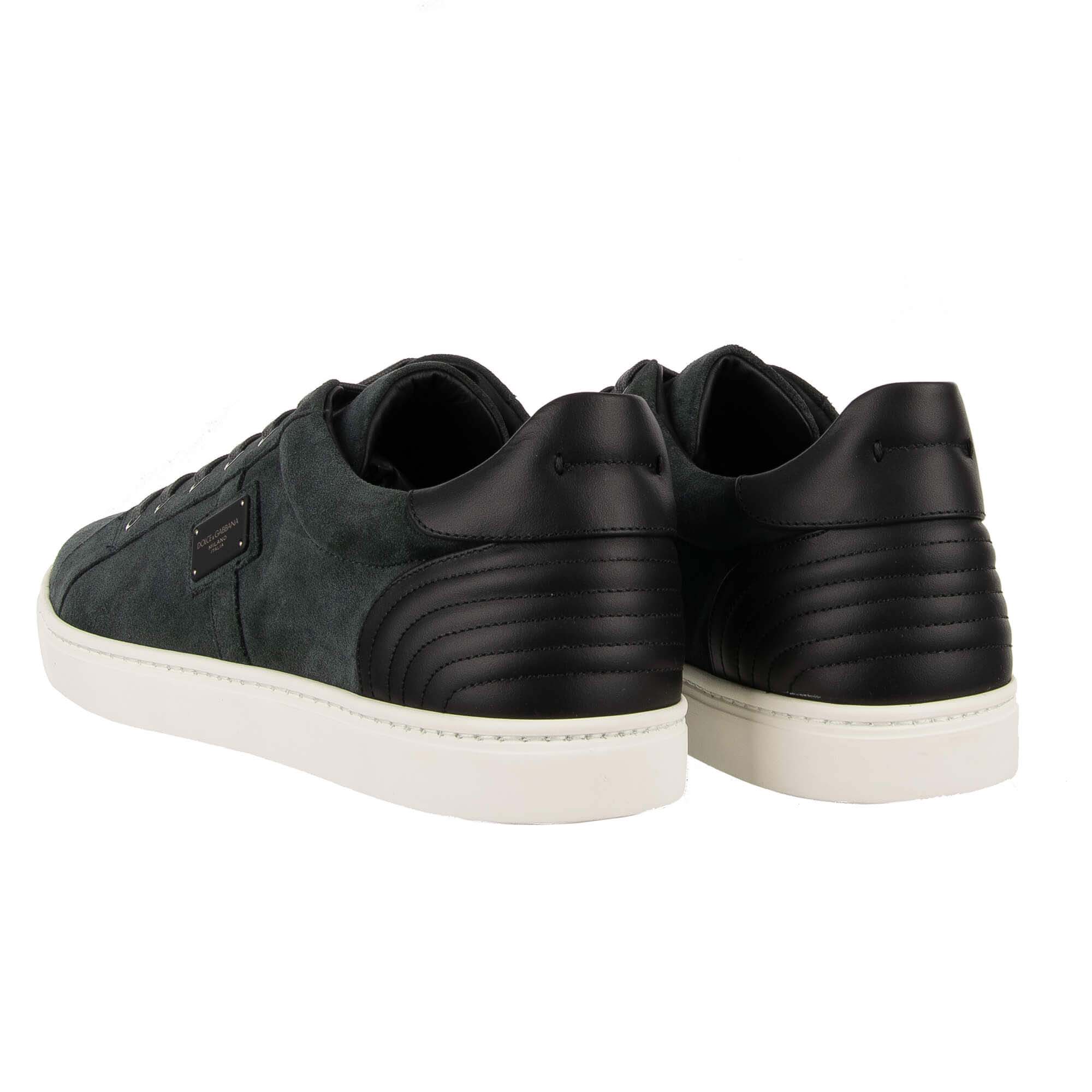 Low-Top Suede Leather Sneaker LONDON with DG logo plate in green and black by DOLCE & GABBANA