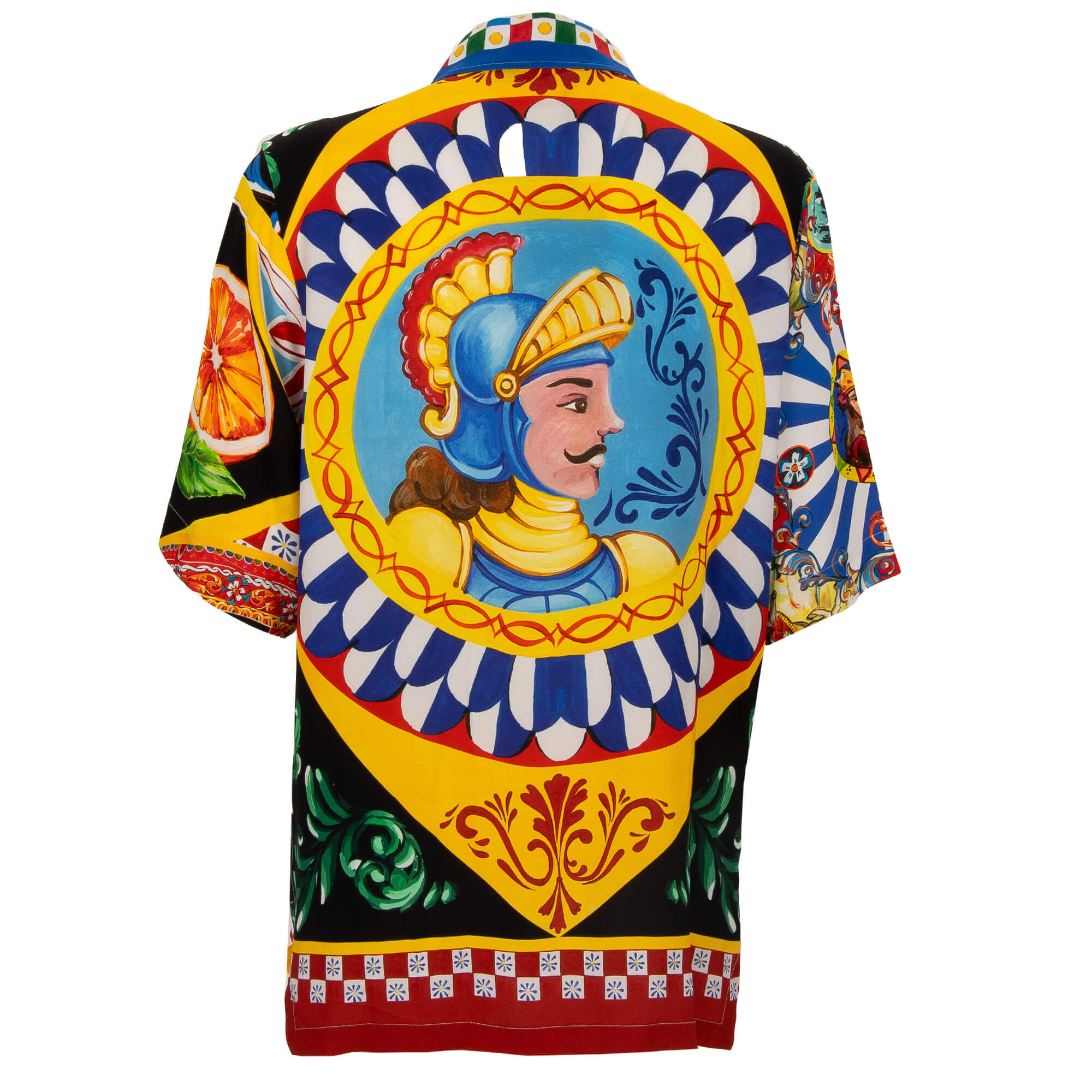 Oversize viscose shirt with Carretto Siciliano print and press button closure in red, blue, yellow and white by DOLCE & GABBANA