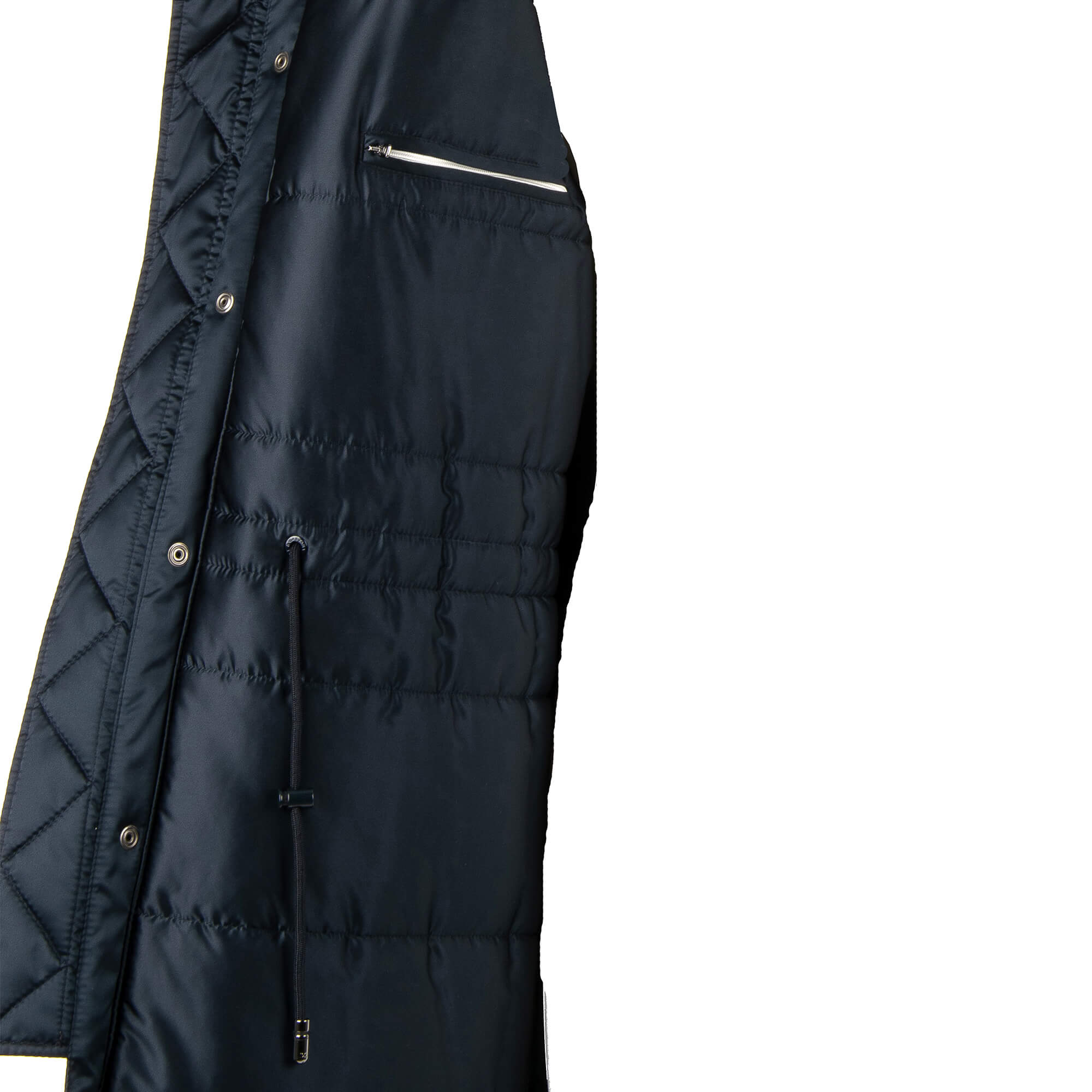 Lange, gefütterte Parka Jacke mit Kapuze, Außentachen, großem DG Logo und Krone Print am Rücken und Strick-Details von DOLCE & GABBANA