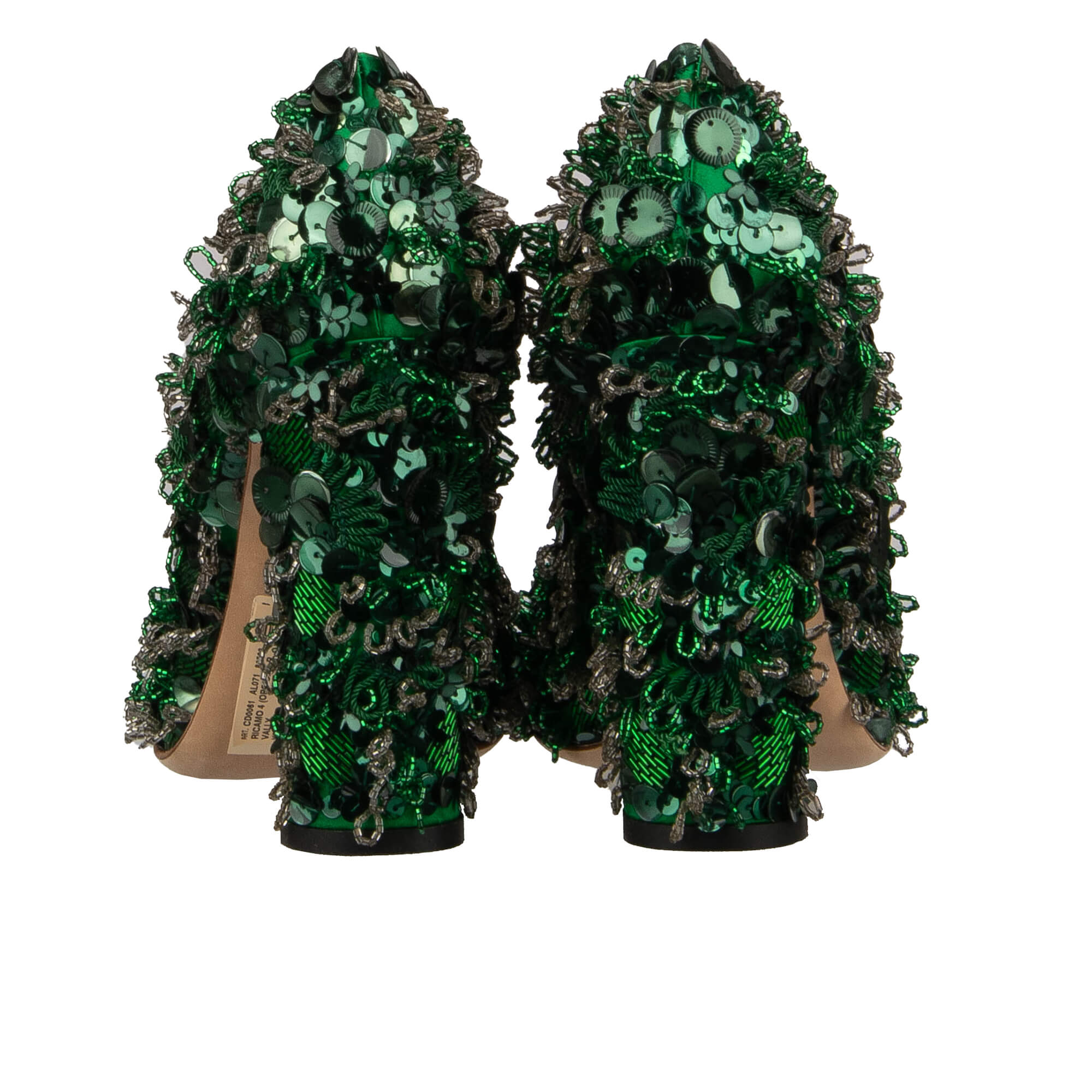High Heel Pumps VALLY aus Leder und Stoff mit hand-bestickten Perlen und Pailletten in Grün von DOLCE & GABBANA 