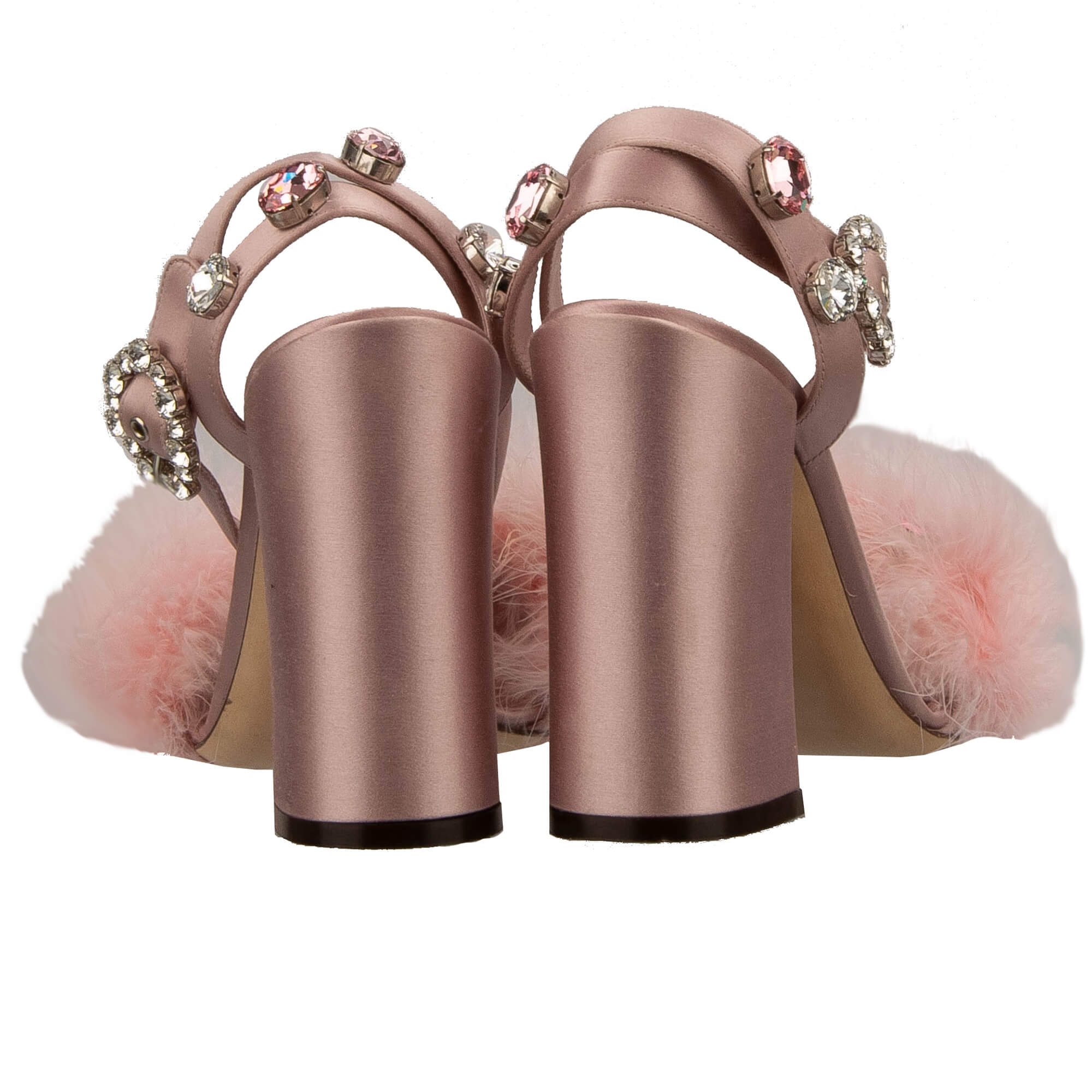 Seide und Leder Sandalen KEIRA mit Federn und Kristallen in Pink von DOLCE & GABBANA 