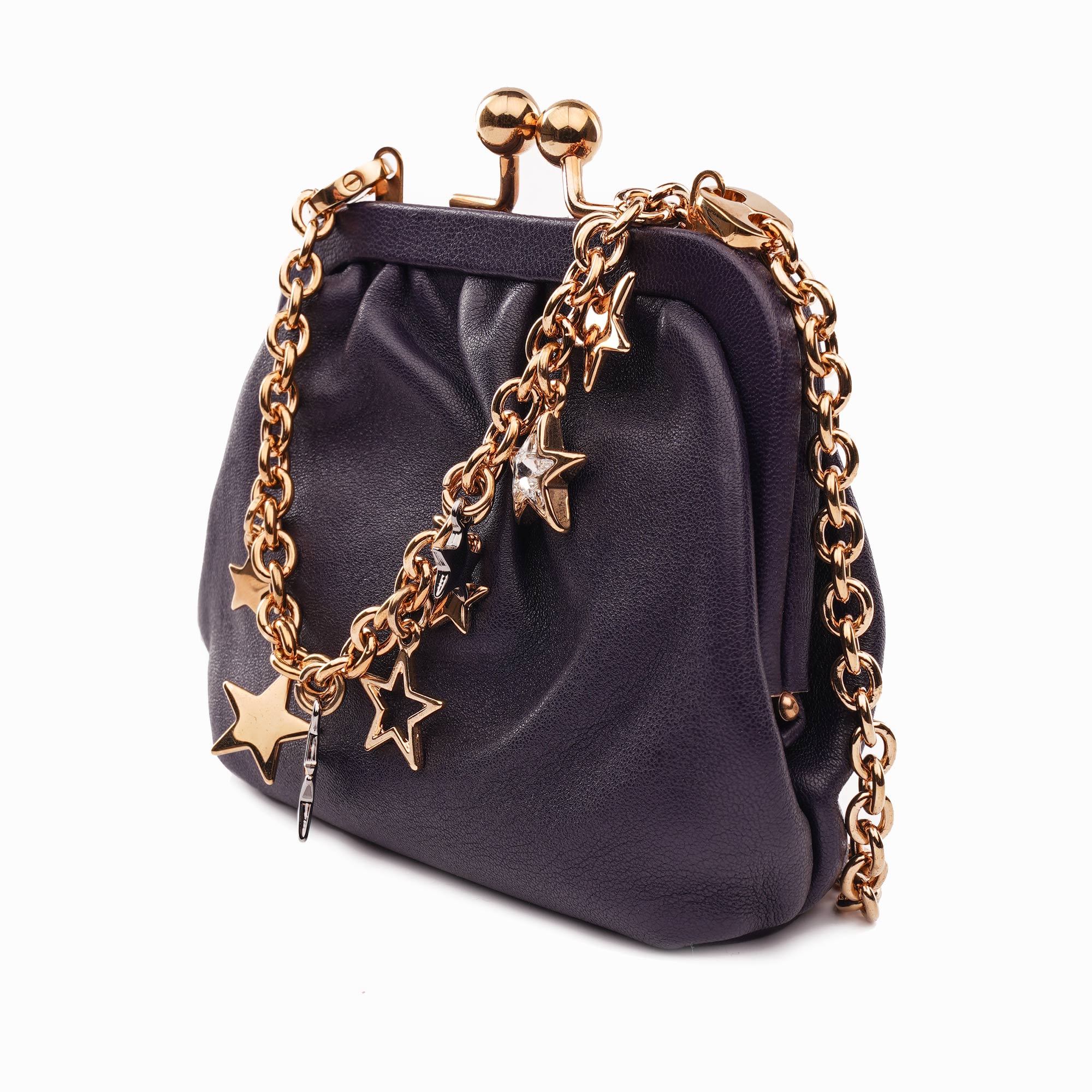 Clutch Portemonnaie Tasche / Schultertasche aus Lammleder mit Kristall Sternen Kettenriemen von DOLCE & GABBANA