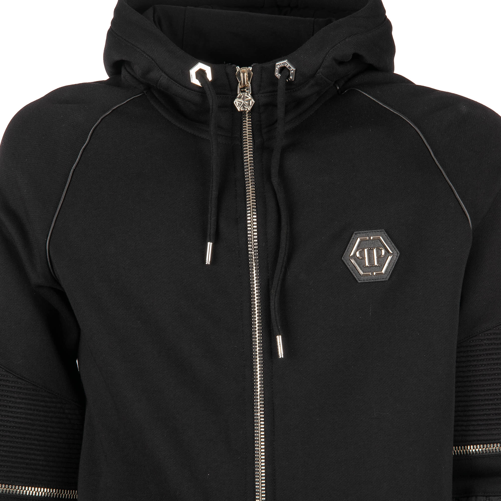Sweatjacke / Hoodie JUST A MAN mit Reißverschlüssen, gesteppten Details und Logo vorne von PHILIPP PLEIN
