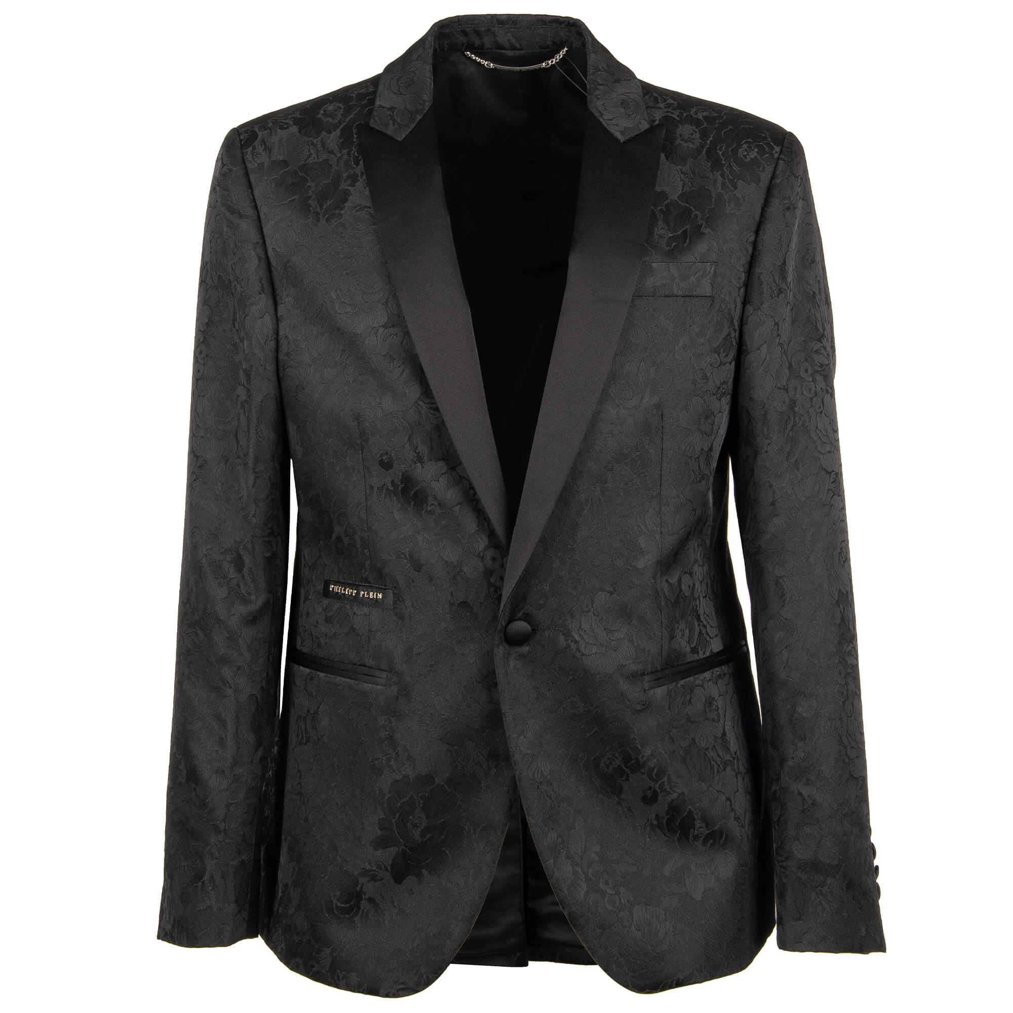 Floral Printed Blazer DAMASCATO NERO with Contrast Reverse and Logo Black 50 M-L