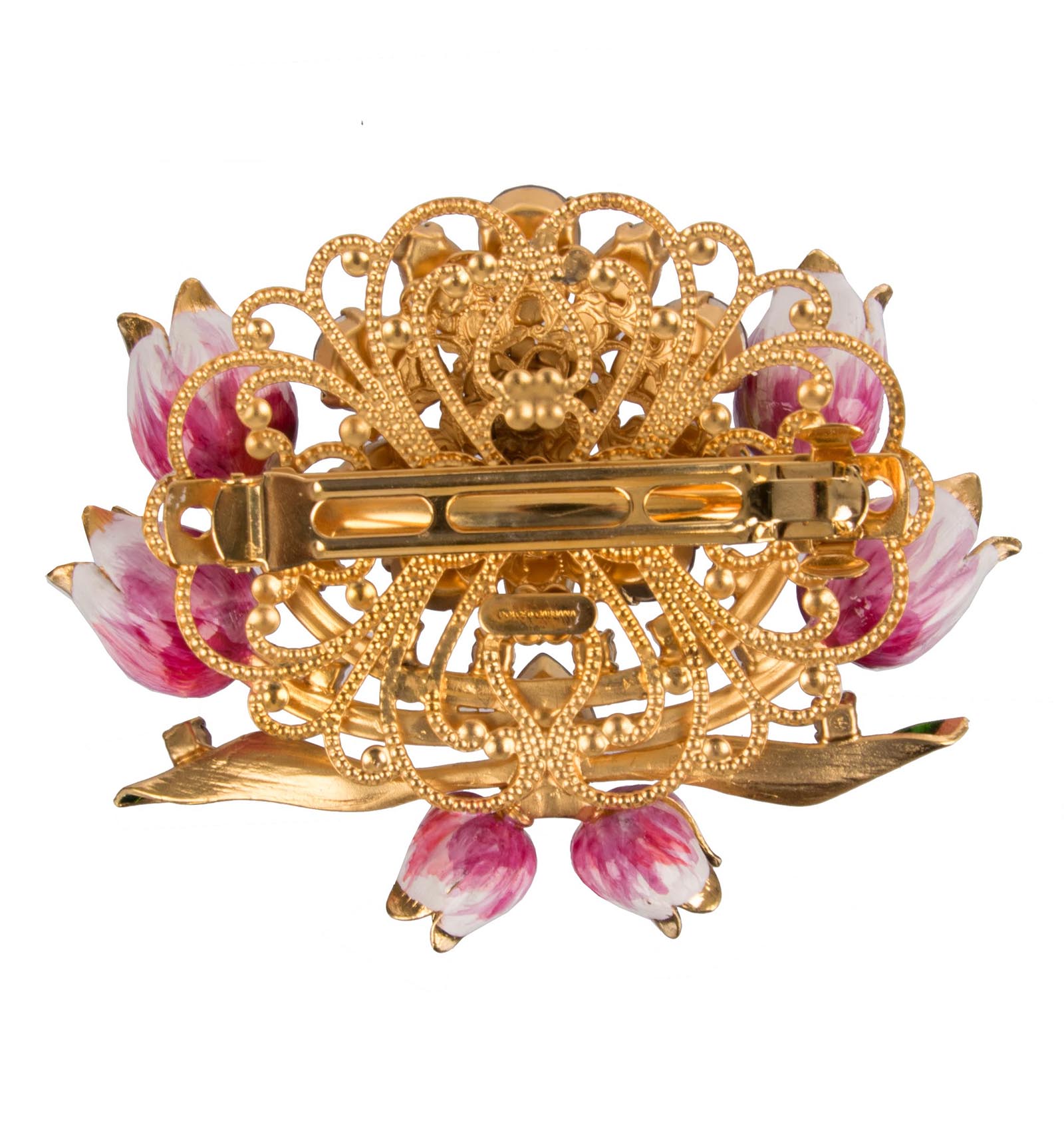Haarspange mit handgemalten Tulpen und Kristallen in Gold von DOLCE & GABBANA