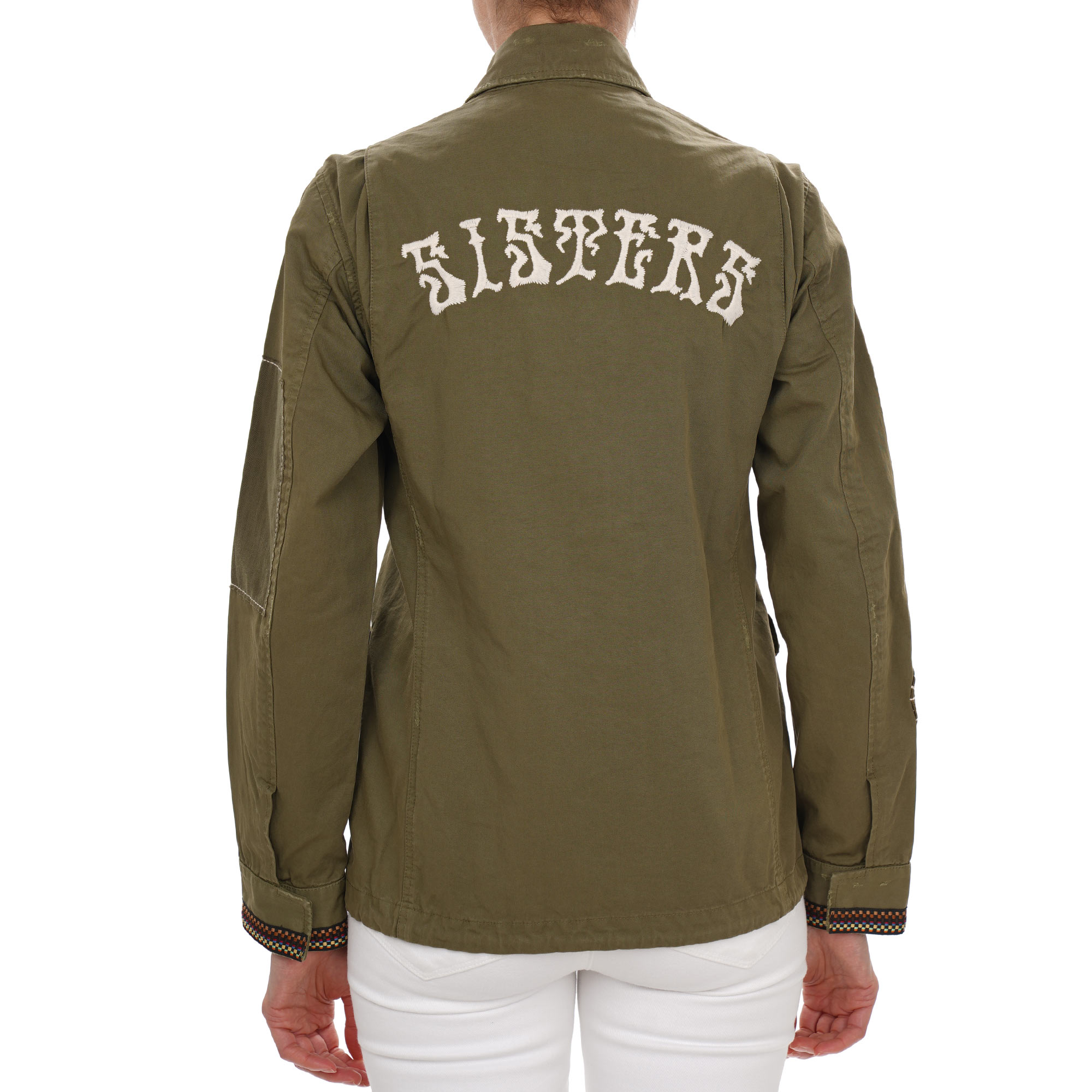 Jacke mit SISTERS LOVE Blumen Stickerei und Taschen in Khaki von AMIRI
