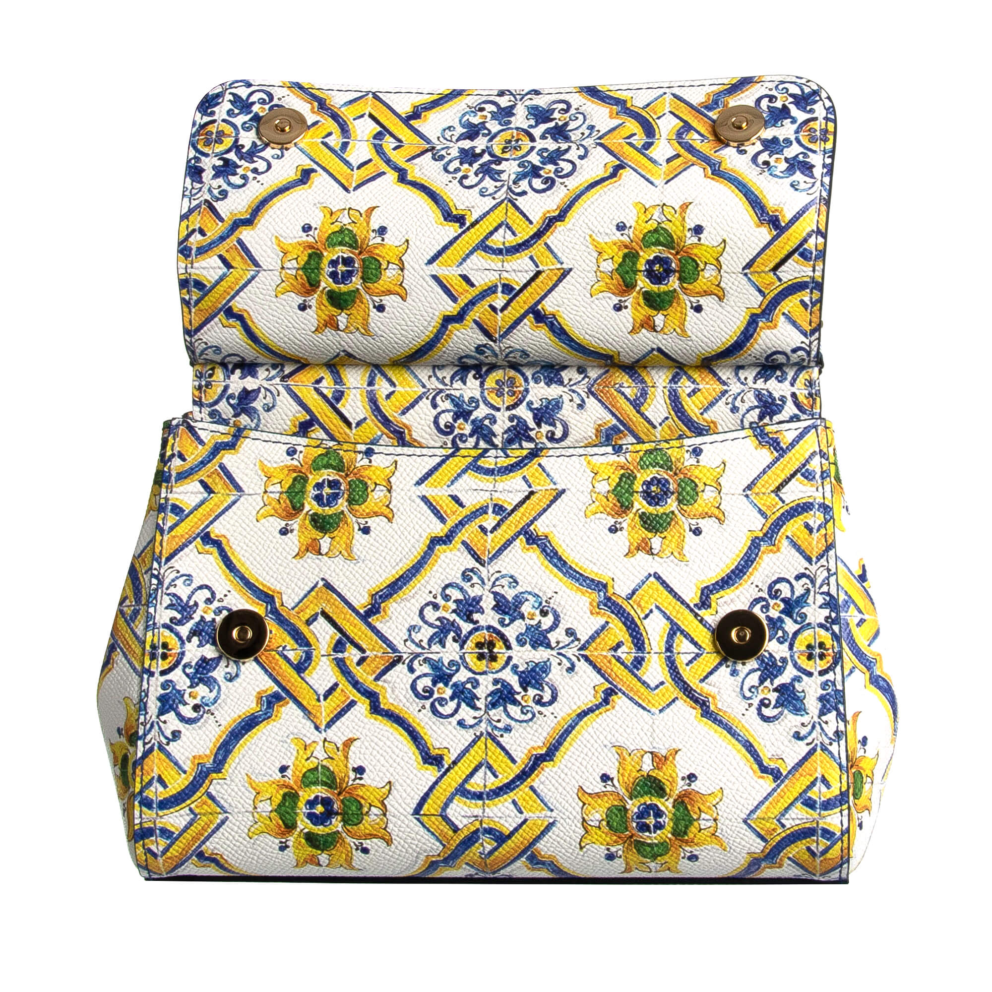 Hand- / Schultertasche SICILY Mini aus Dauphine Leder mit Majolika Print und Logo Schild von DOLCE & GABBANA