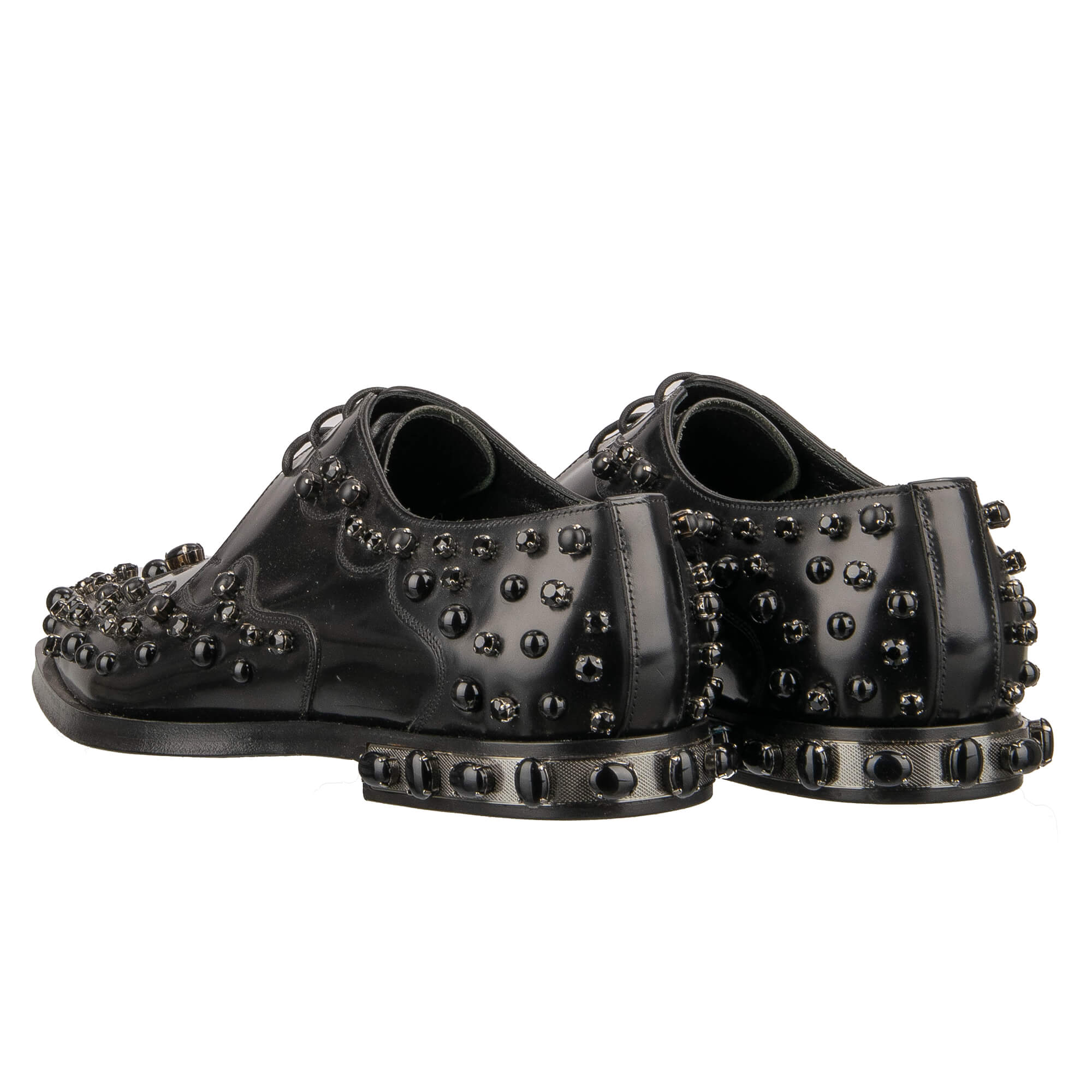 Derby Schuhe MILLENNIALS aus Leder mit Kristallen und Nieten in Schwarz von DOLCE & GABBANA