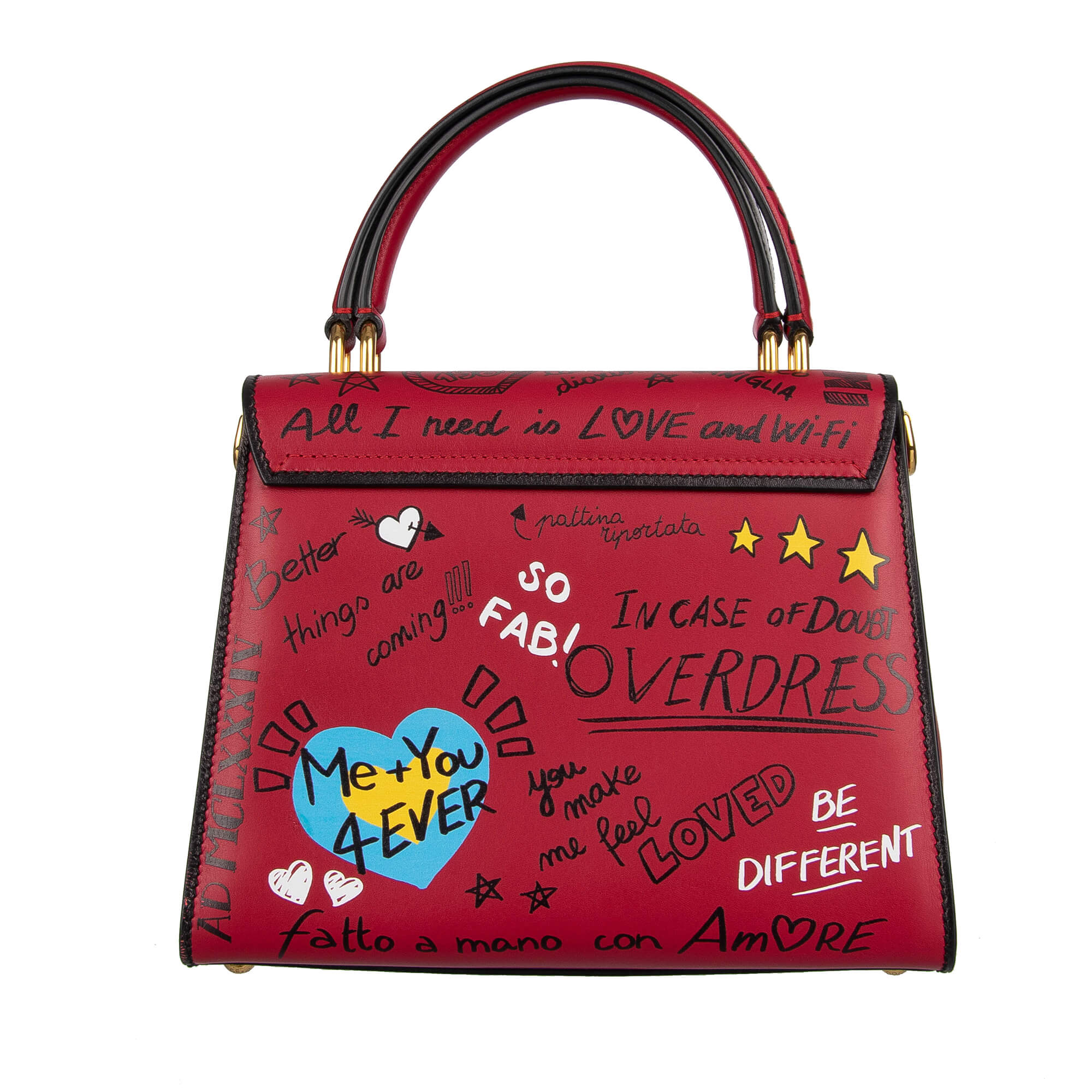 Mural Graffiti Printed leather Tote / Shoulder Bag WELCOME Medium with double handle and letterings "Take a Selfie", "Hey Girl", "In Case of Doubt Overdress", "Kiss me", "Be Different" and others by DOLCE & GABBANA