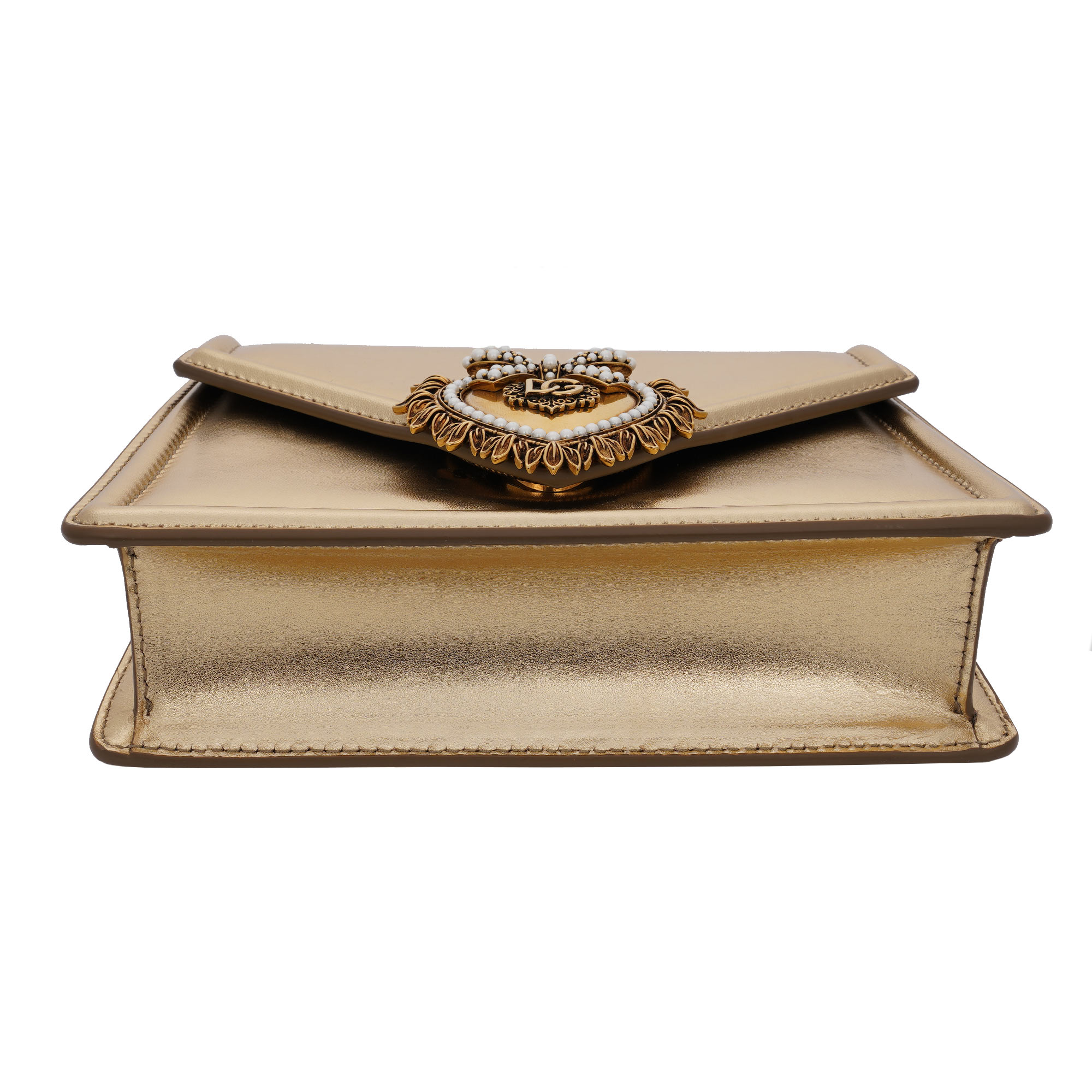 Top Handle / Crossbody Bag DEVOTION Small made of velvet with a jeweled heart buckle with DG Logo and detachable metal chain strap by DOLCE & GABBANA