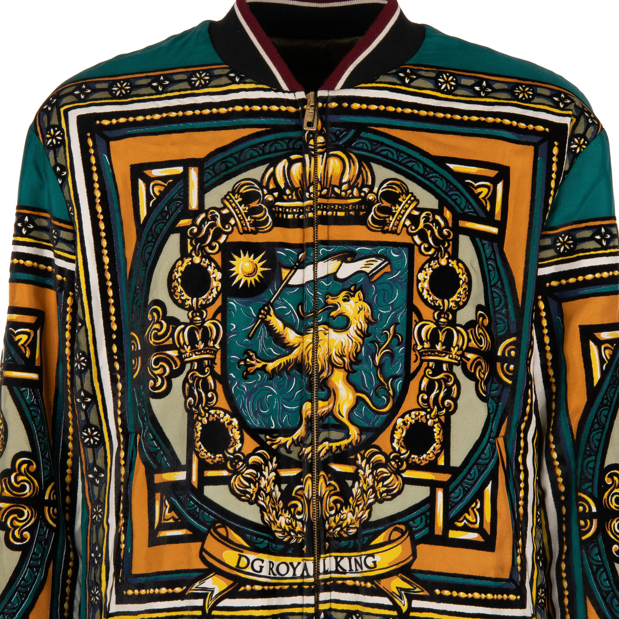 Reversible DG Royal King printed and stuffed bomber jacket with knitted details by DOLCE & GABBANA