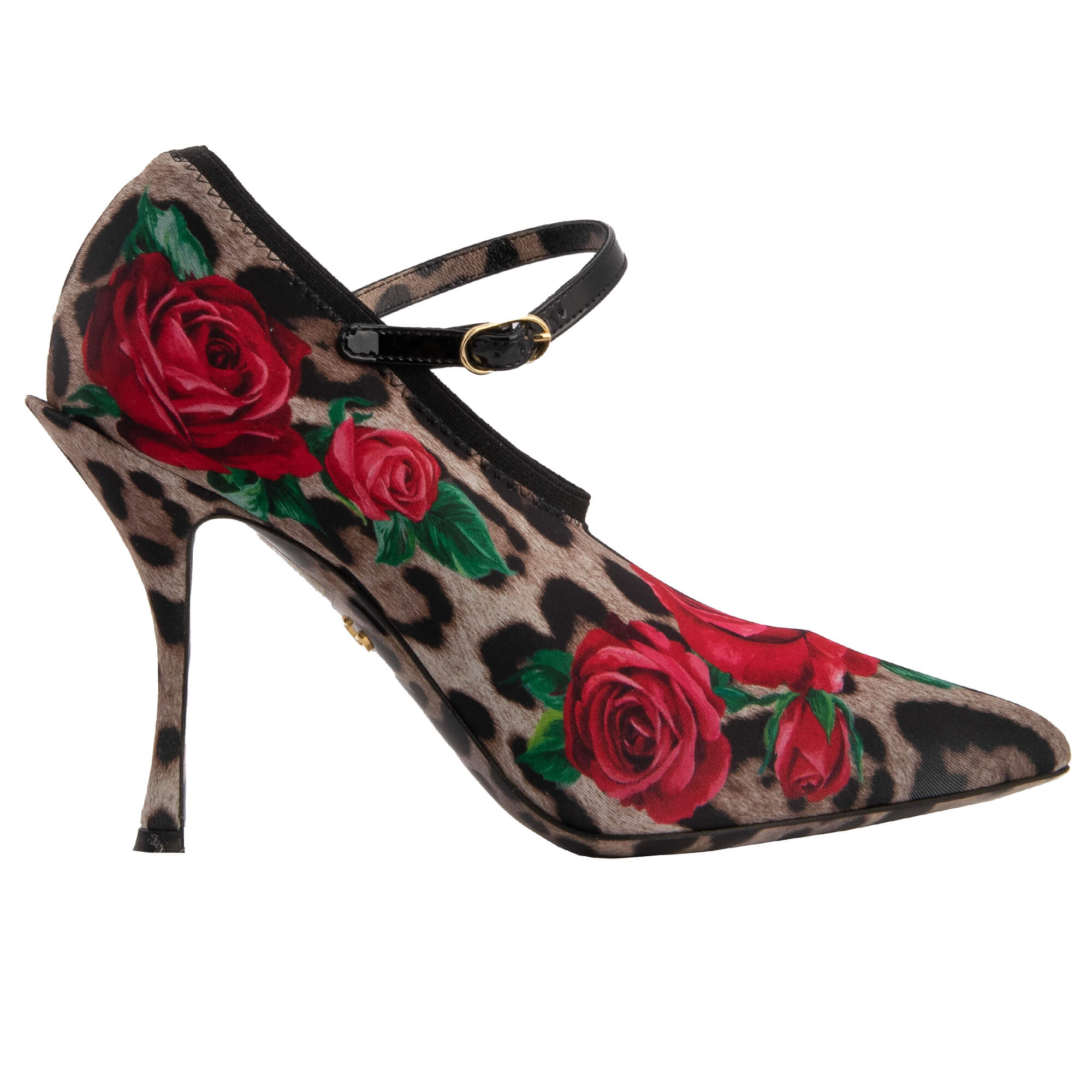 Leopard Rosen Print Spitzform Pumps LORI aus Leder mit Socken Beschichtung in Schwarz, Rot und Braun von DOLCE & GABBANA