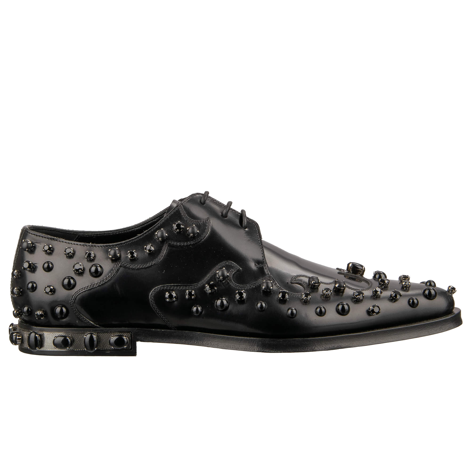 Derby Schuhe MILLENNIALS aus Leder mit Kristallen und Nieten in Schwarz von DOLCE & GABBANA