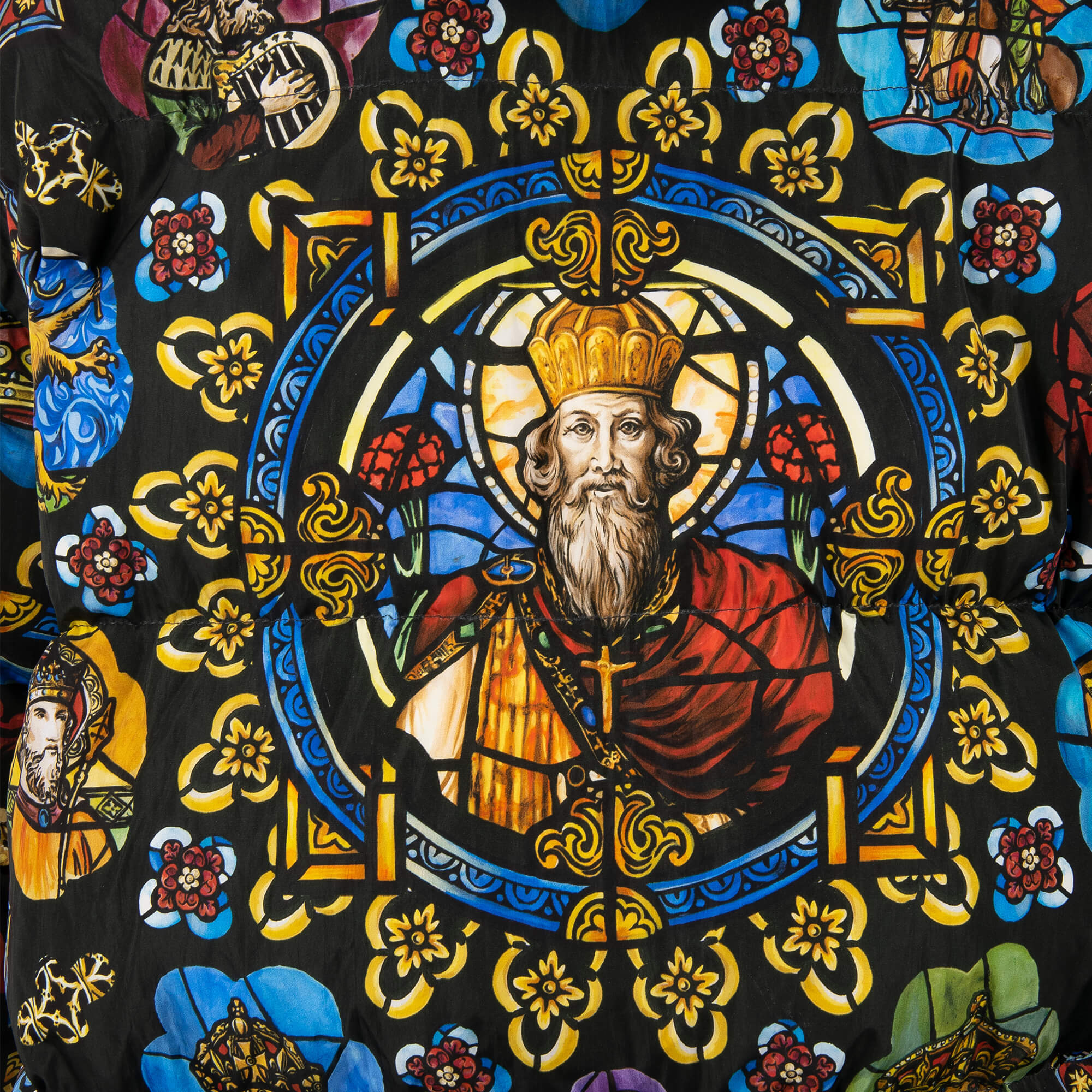 Weit geschnittene Bomber Daunenjacke mit Carolus Magnus Design Print und Kapuze von DOLCE & GABBANA