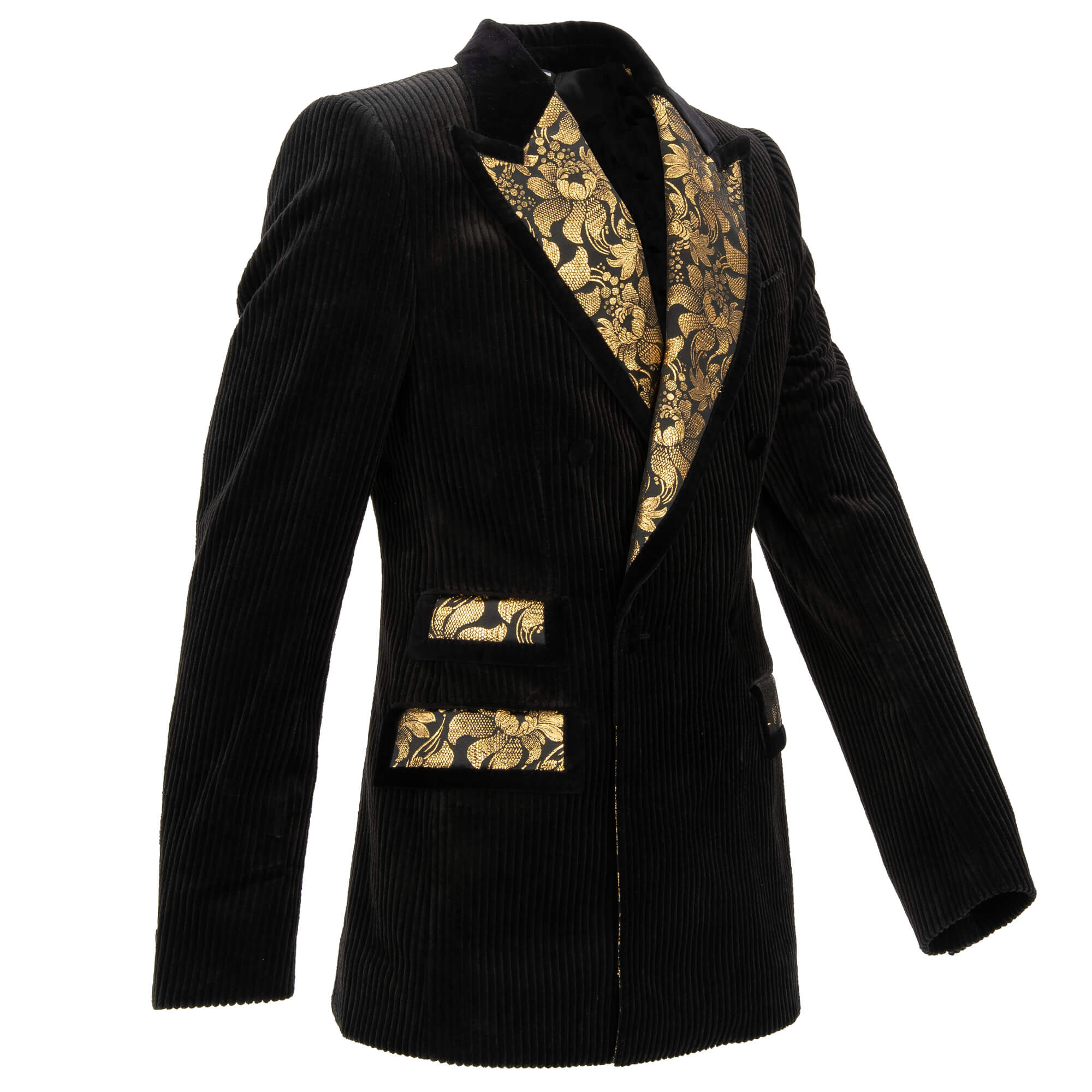 Zweireihiger Blazer aus Floral Jacquard und Cord in Gold und Schwarz von DOLCE & GABBANA