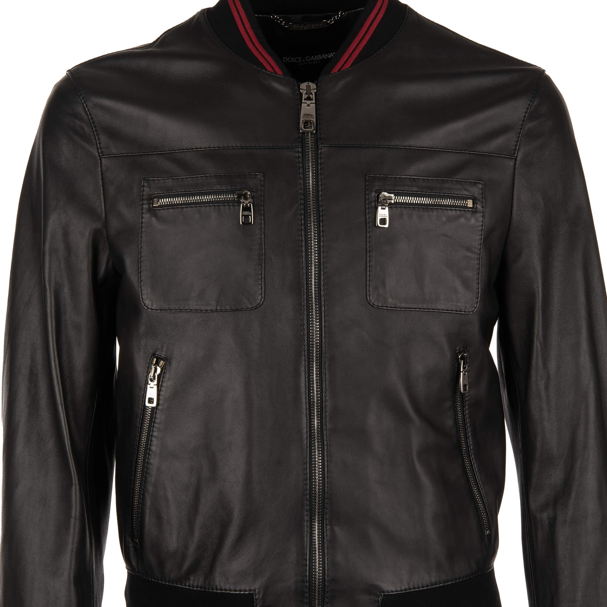 Bomber style nappa leather jacket with many pockets and knitted details by DOLCE & GABBANA