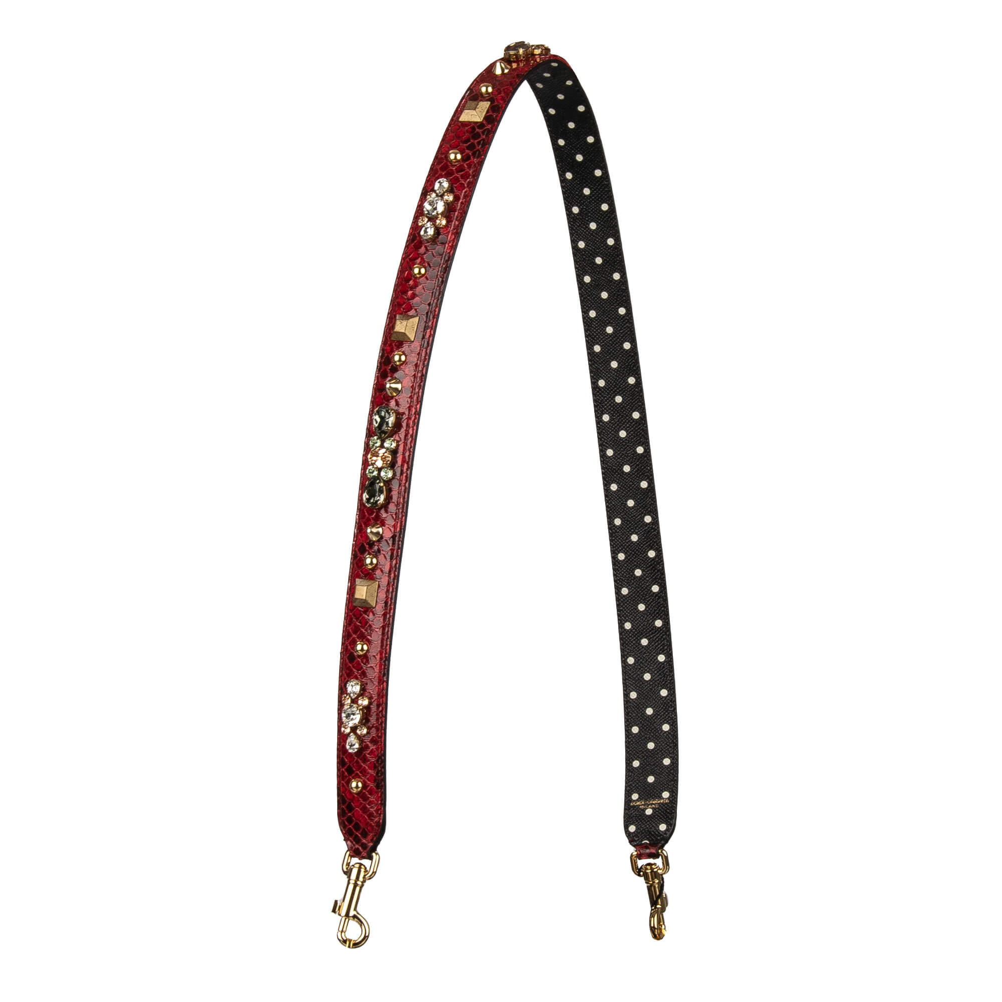 Crystal Stud Polka Dot Snake Leather Bag Strap Handle Red