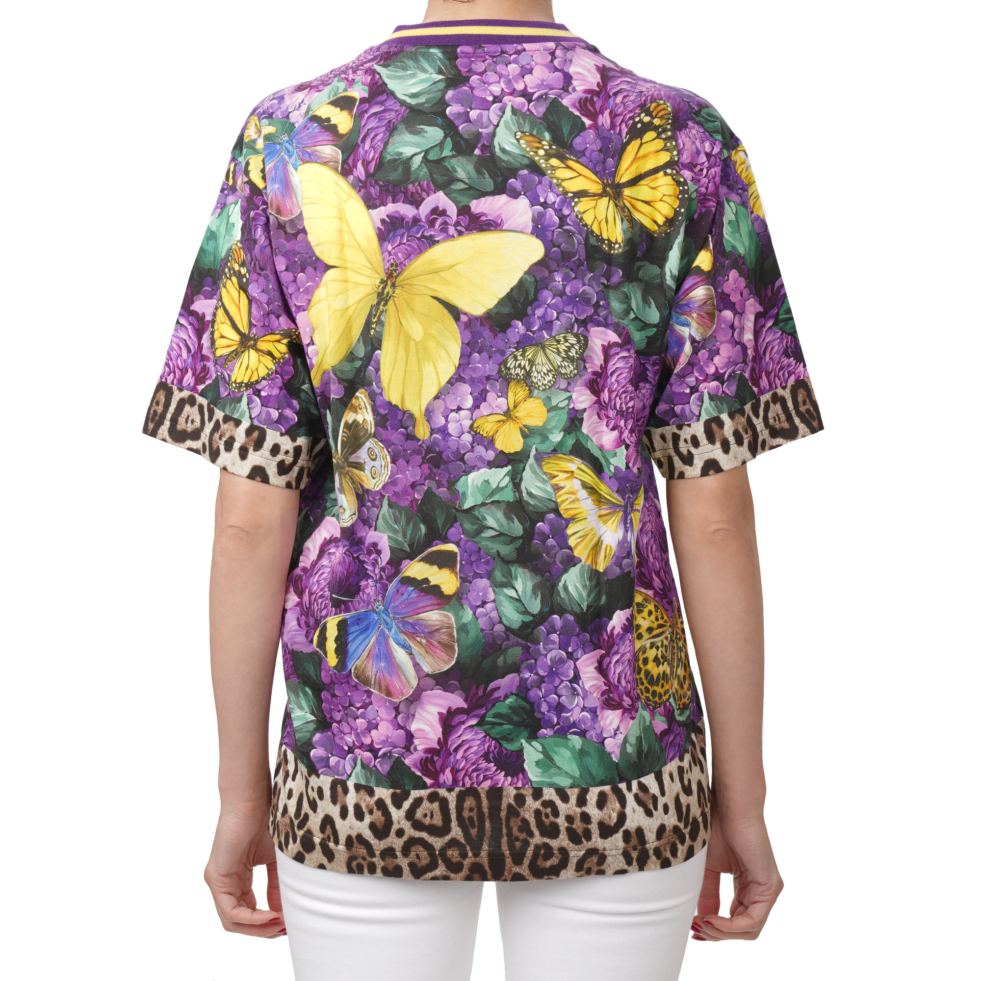Cotton T-Shirt with Butterfly Leopard Flower print in purple by DOLCE & GABBANA X DJ KHALED