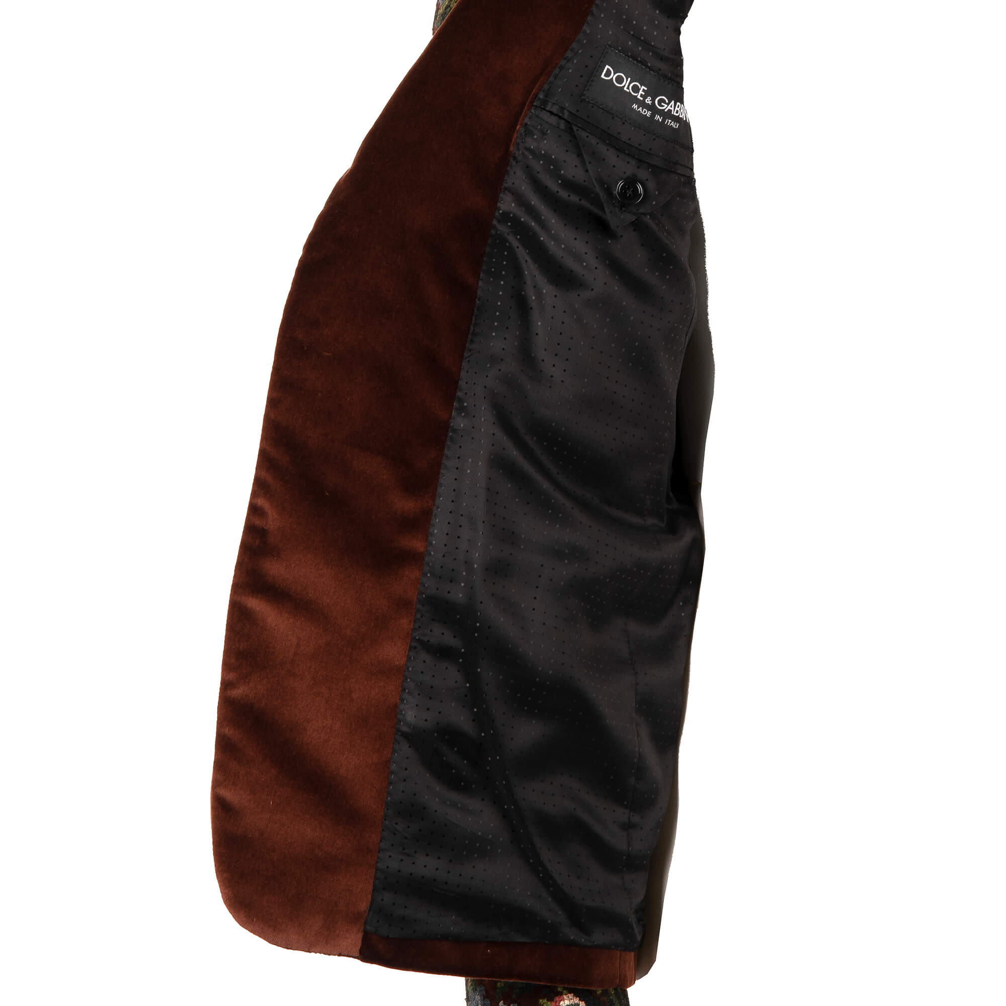 Velvet blazer with peak lapel and hand-embroidered flowers in brown by DOLCE & GABBANA
