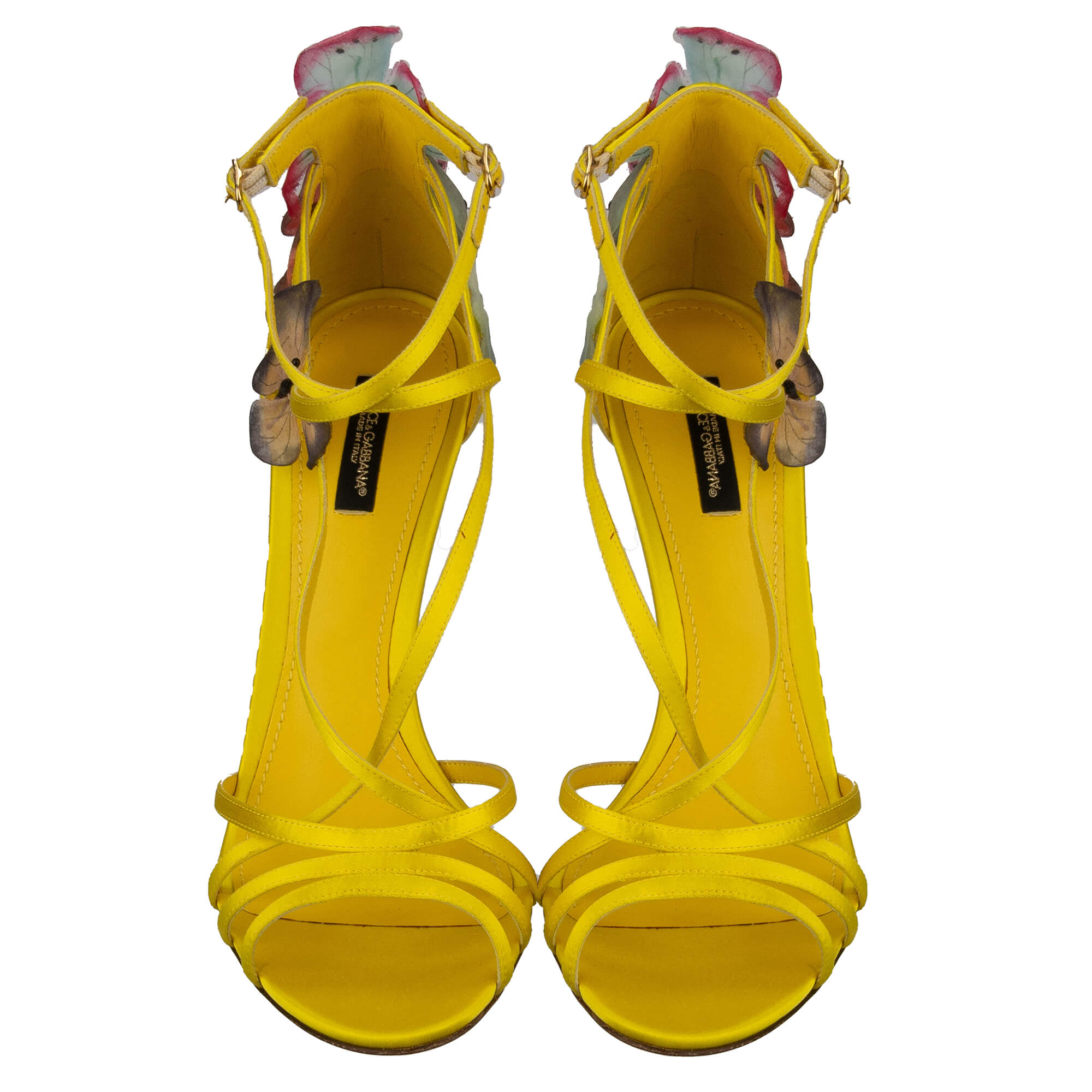 Seide Pumps Sandalen KEIRA mit Schmetterling und Riemchen in gelb von DOLCE & GABBANA