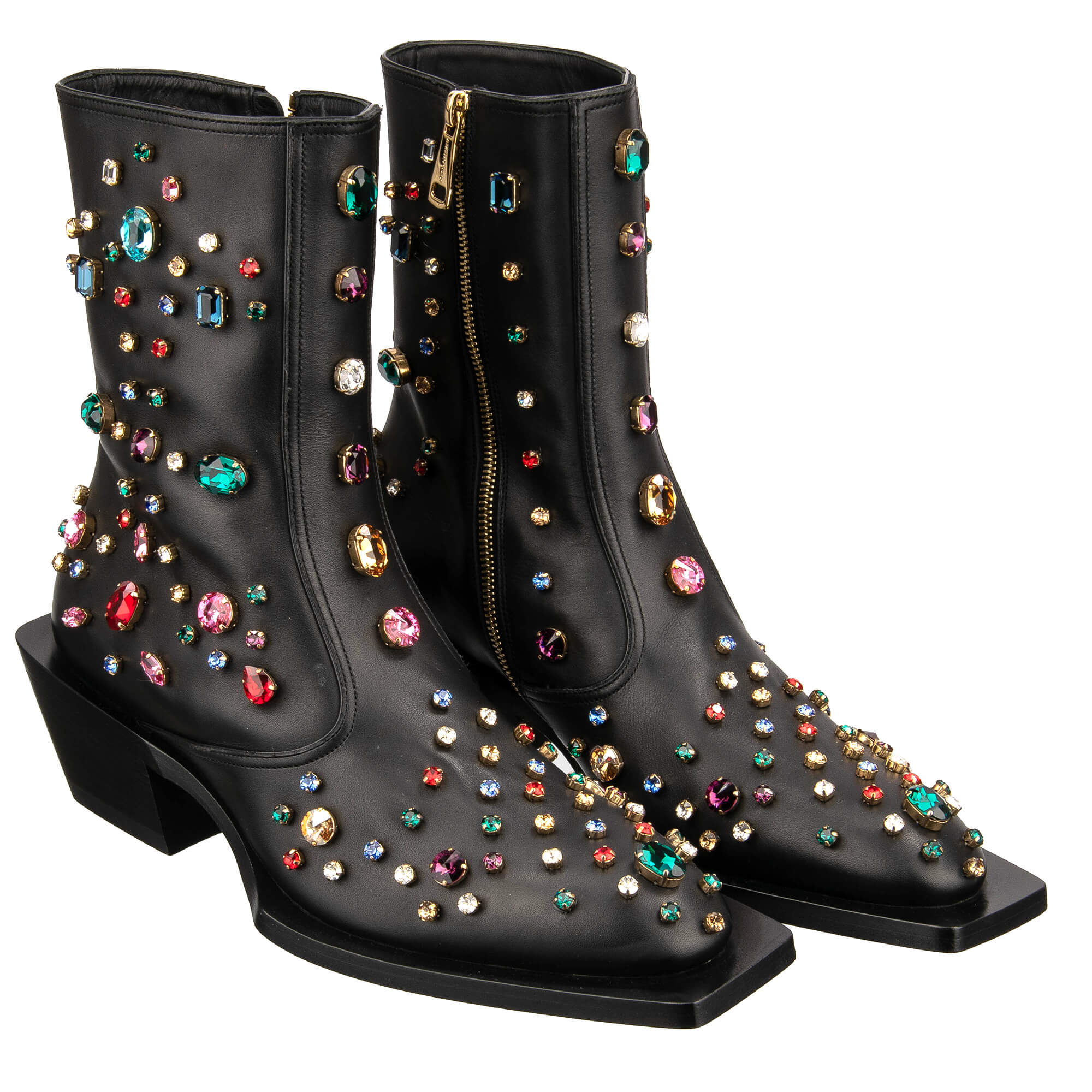 Crystal Cowboy Heels Leather Boots Shoes TEXANO Black
