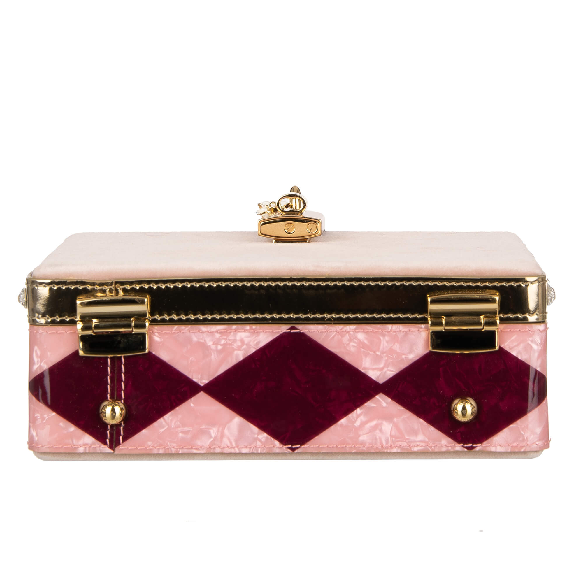 Unique handmade velvet and snakeskin clutch / shoulder bag DOLCE BOX with crystals and decorative padlock by DOLCE & GABBANA