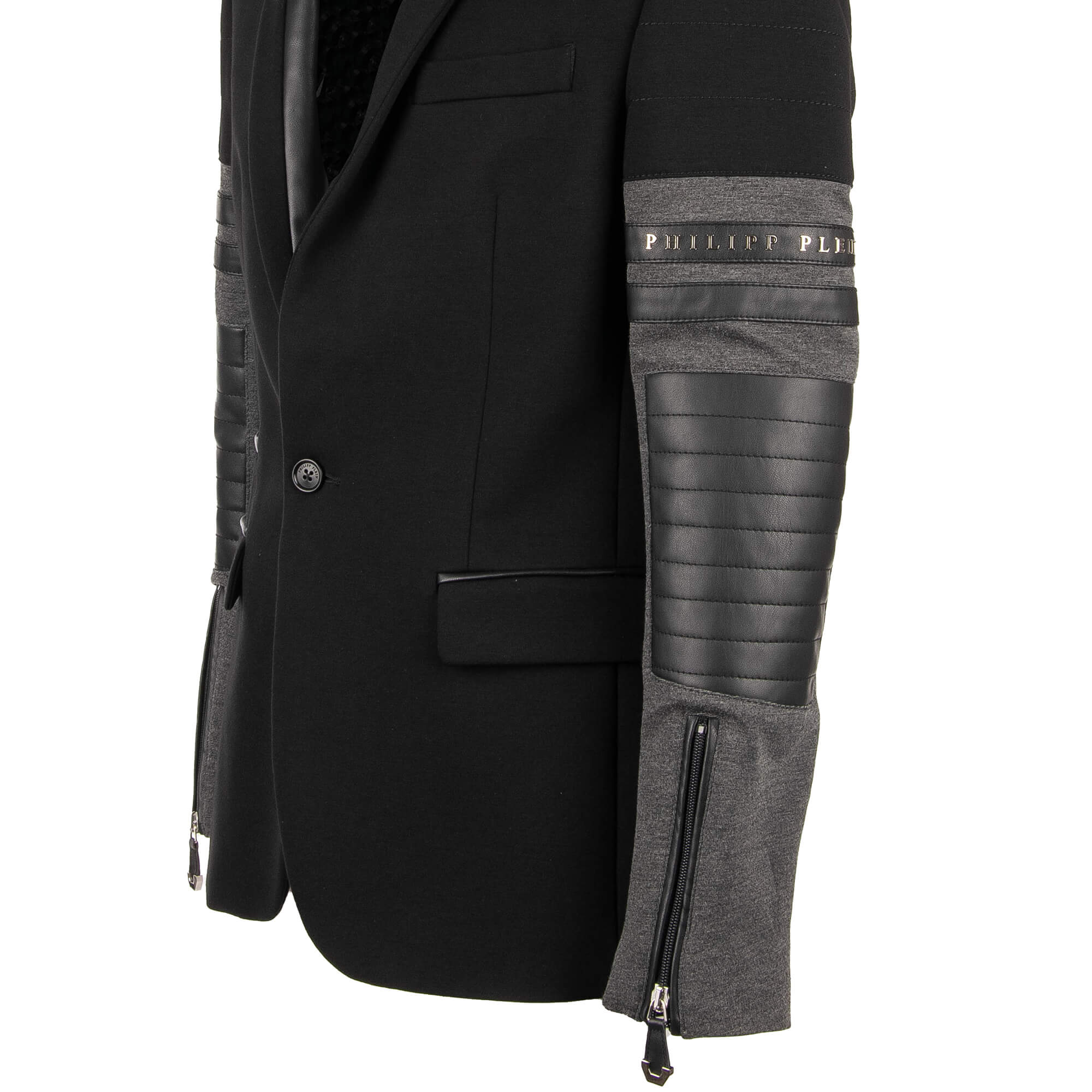 Jacket / Blazer PLACE made of woven fabric with leather details, zips, logo and contrasting jersey inserts by PHILIPP PLEIN