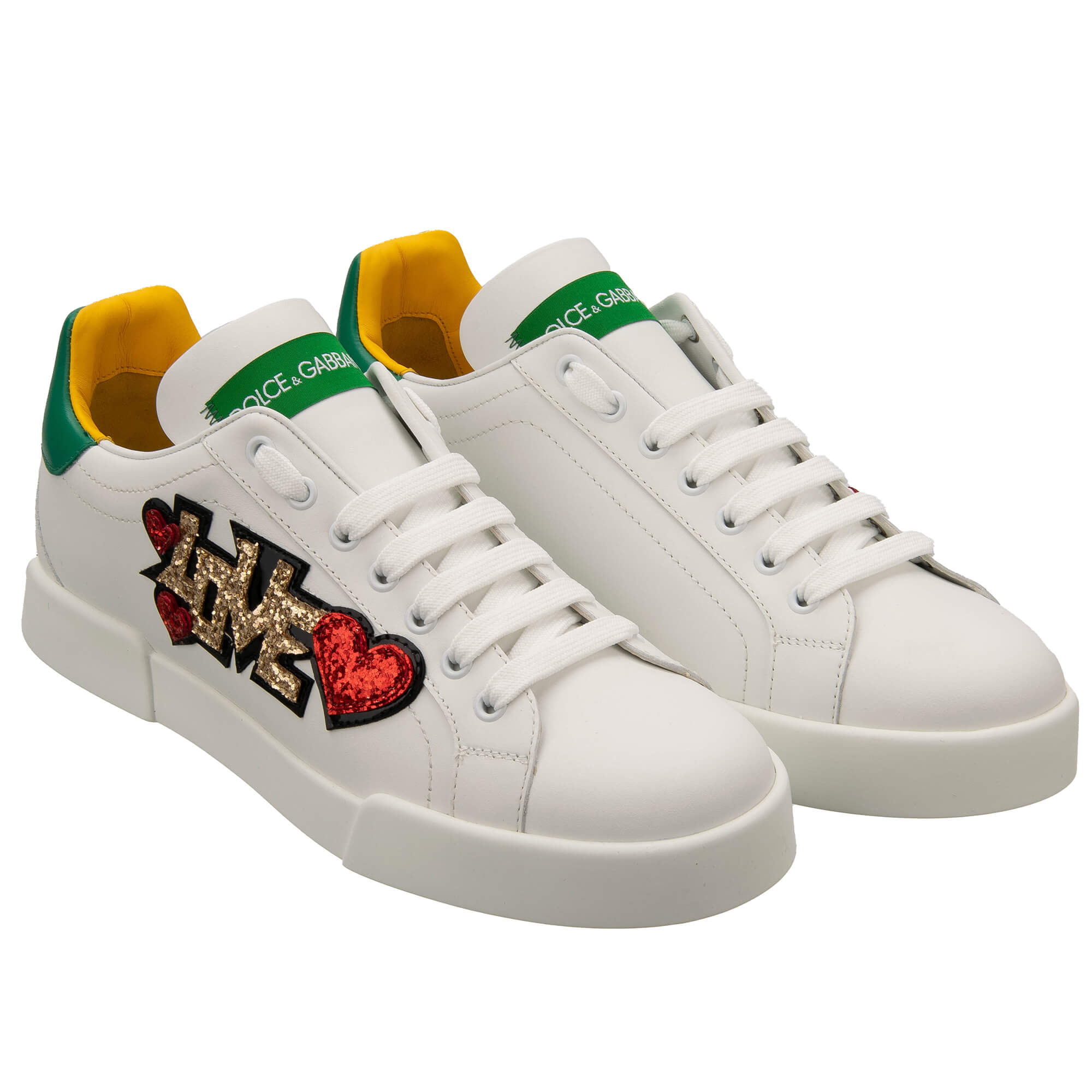 Glitzer LOVE Herz DG Logo Damen Leder Sneaker PORTOFINO Weiß 